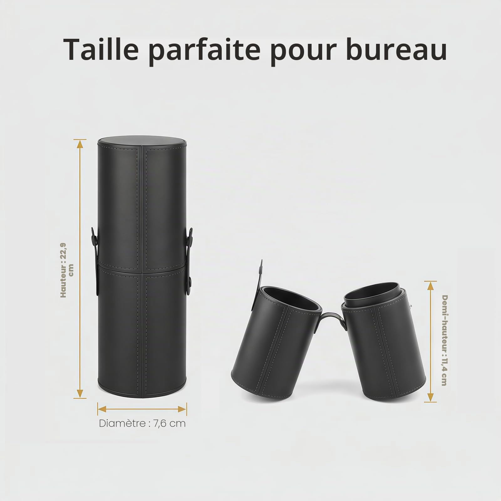 Porte-pinceaux de Maquillage Vide en Cuir synthétique avec Couvercle Noir Étui de Rangement pour pinceaux de Maquillage en Cuir synthétique