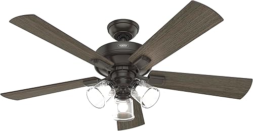 Miniatura 8 de Hunter Crestfield 51856 - Ventilador de techo de bronce noble para interiores de 52 pulgadas con kit de luz LED regulable, control remoto, motor