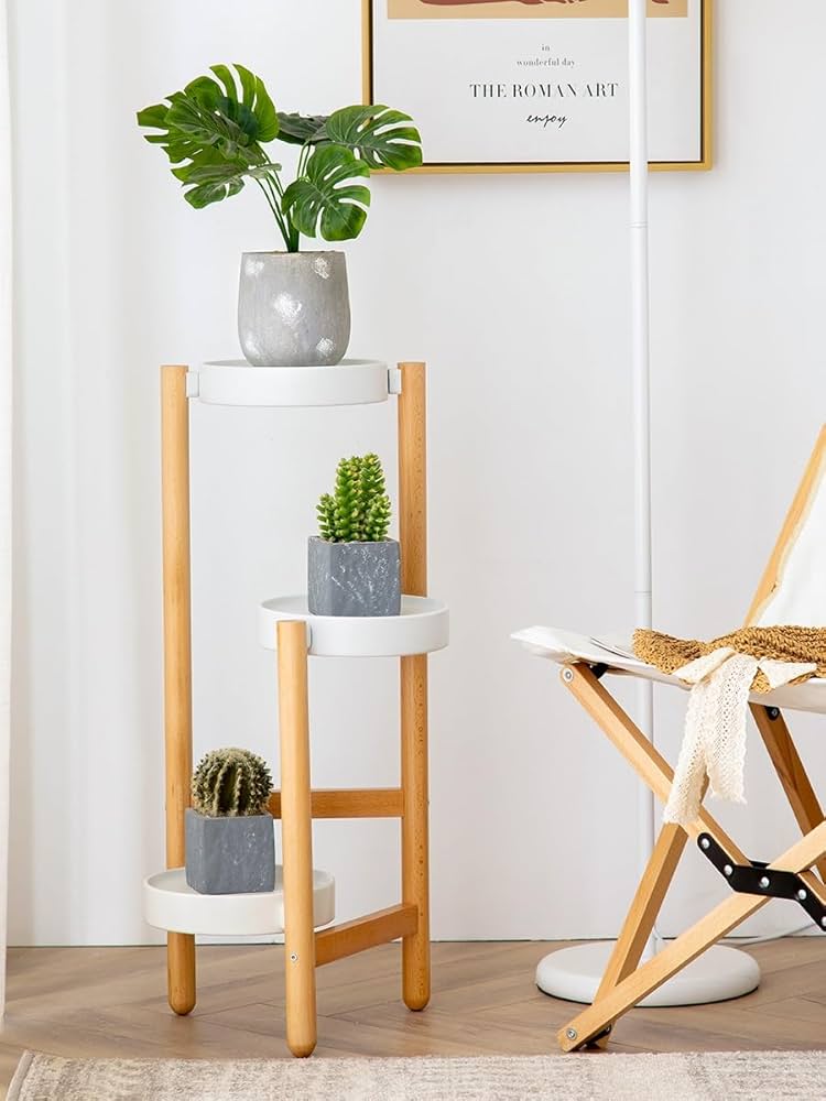 木製コーナーシェルフ　3段　プランタースタンド 植物ポットスタンド 植木鉢台 園芸ラック コーナーシェルフ 天然