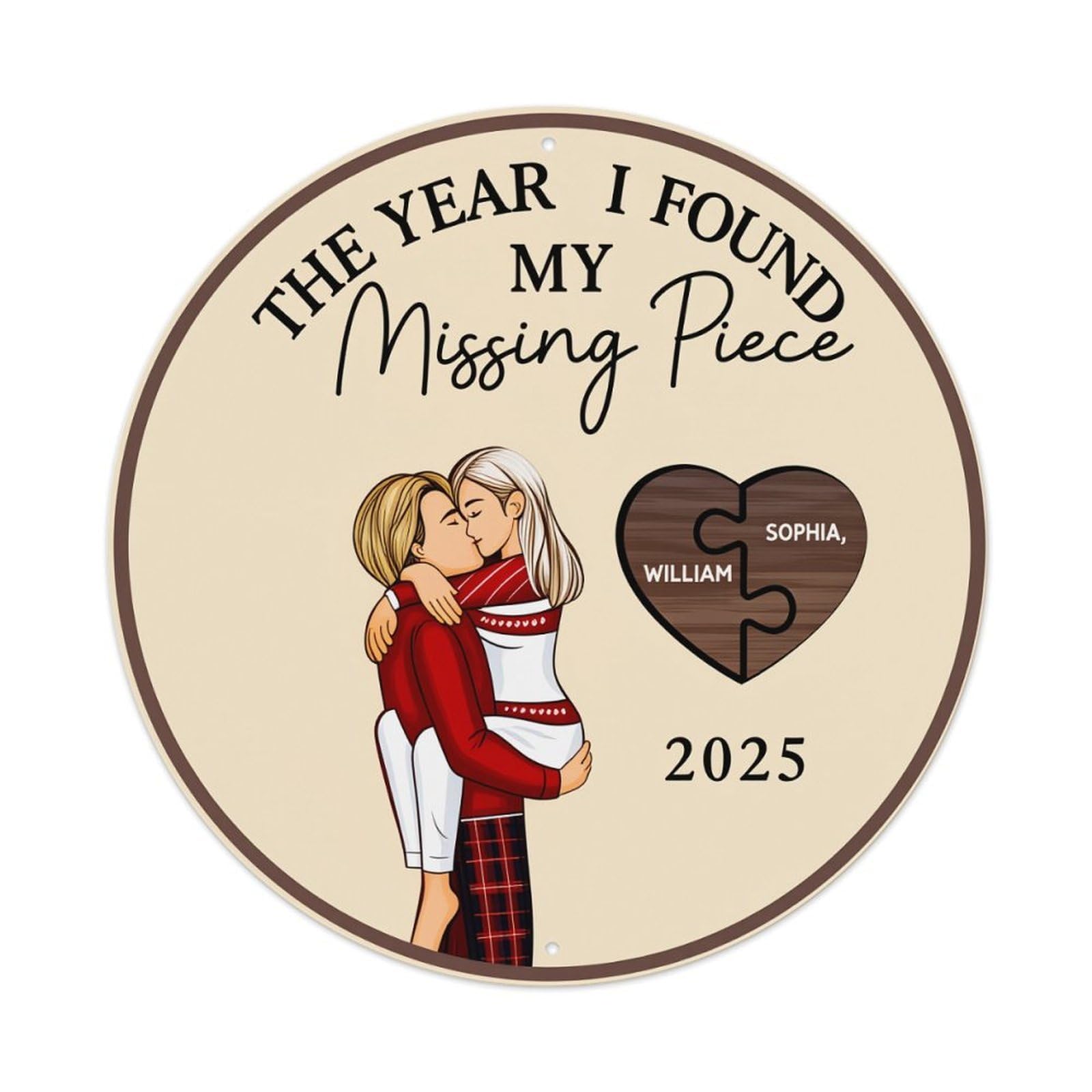 Couple Hugging Heart Puzzle 2025 Metal Tin Sign Vintage Garden Bedroom Cafe Bar Man Cave Home Wall Decor Metal Poster 8x8 inches