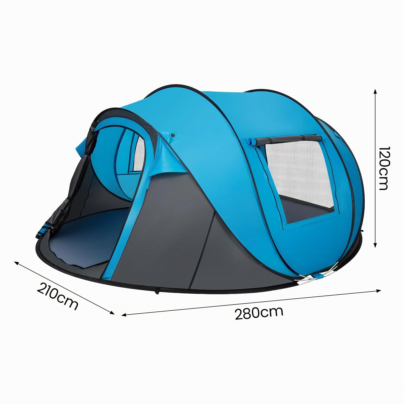Instant Pop Up Zelt 3-4 Personen, Automatisches 3-Sekunden-Zelt mit PU3000mm Wassersäule, 290x200cm Campingzelt mit Belüftung, Verstärkt & Stabil für Festival, Strand und Garten