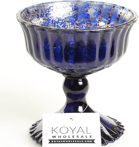 Miniatura 5 de Koyal Wholesale Cuenco de compota de vidrio de oro rosa de 7 pulgadas con pedestal y centro de mesa