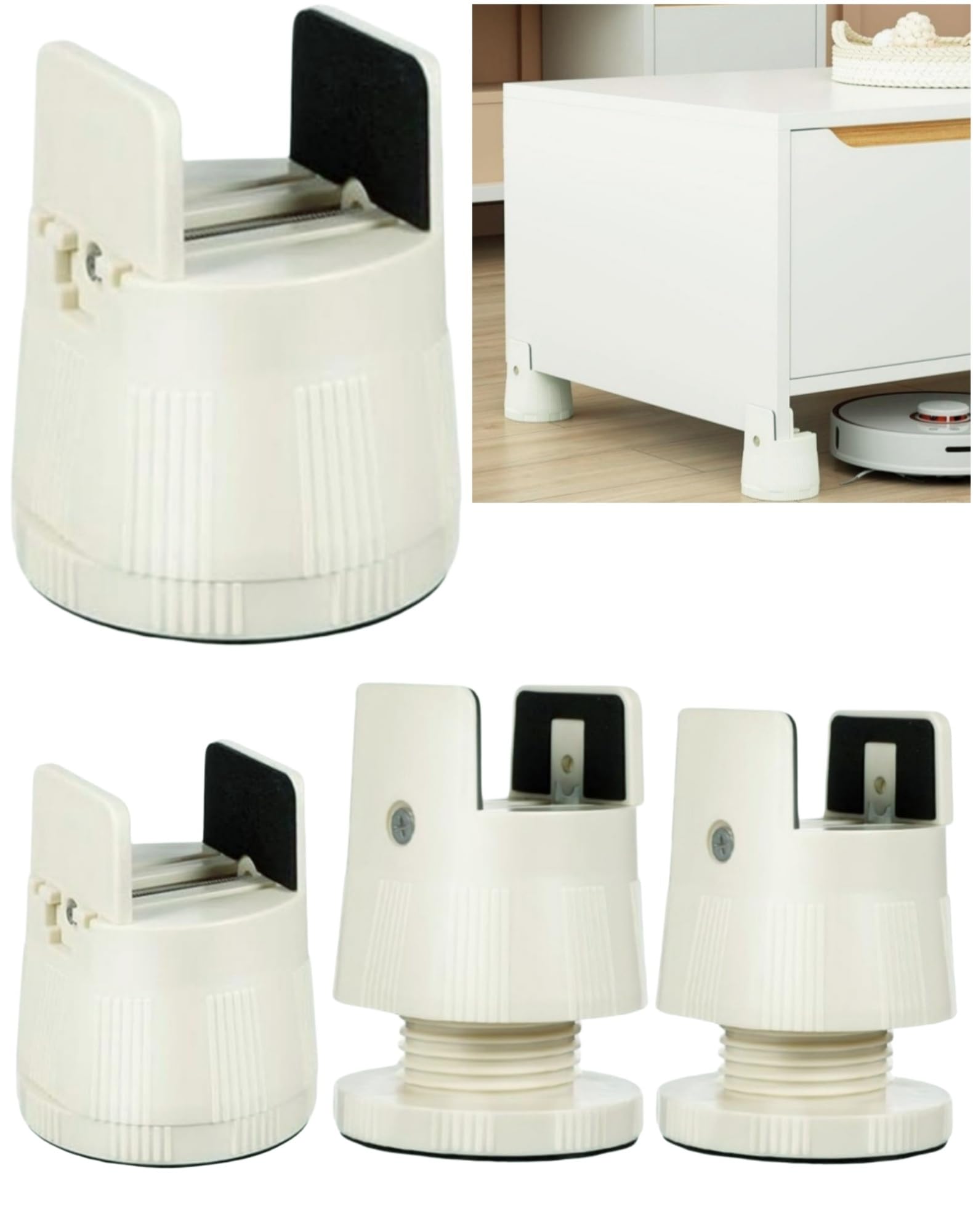 Adjustable Bed Risers 2.36-3.15 Inch, 4Pcs Heavy Duty Bed Leg Extenders with Non-Slip Screw Clamps, Furniture Raise Blocks for Bed, Desk, Table (White)