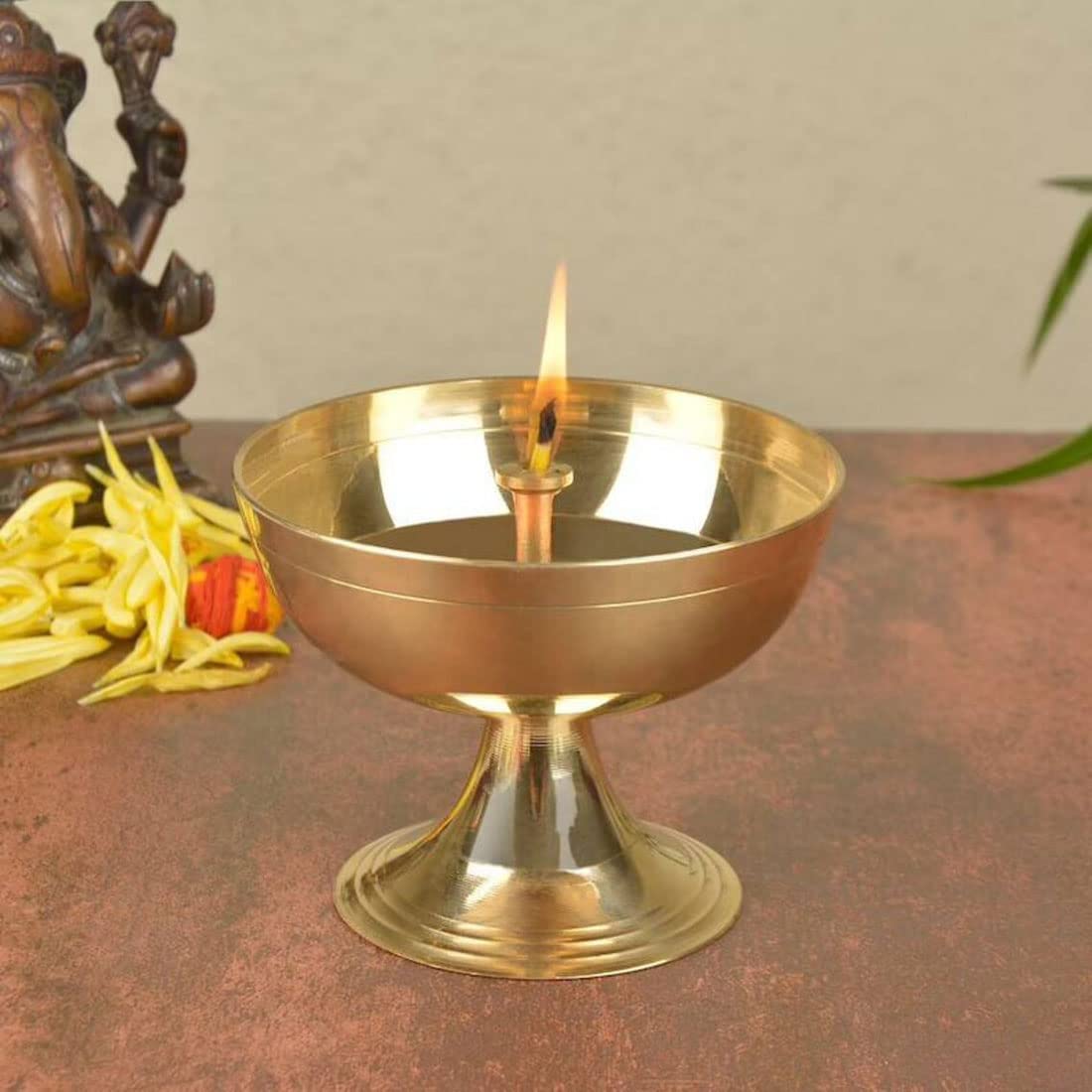 Tia Crafts Akhand Diya Decorative Brass Diya, Brass lamp, Niranjan Diya for Pooja Plate (Small)
