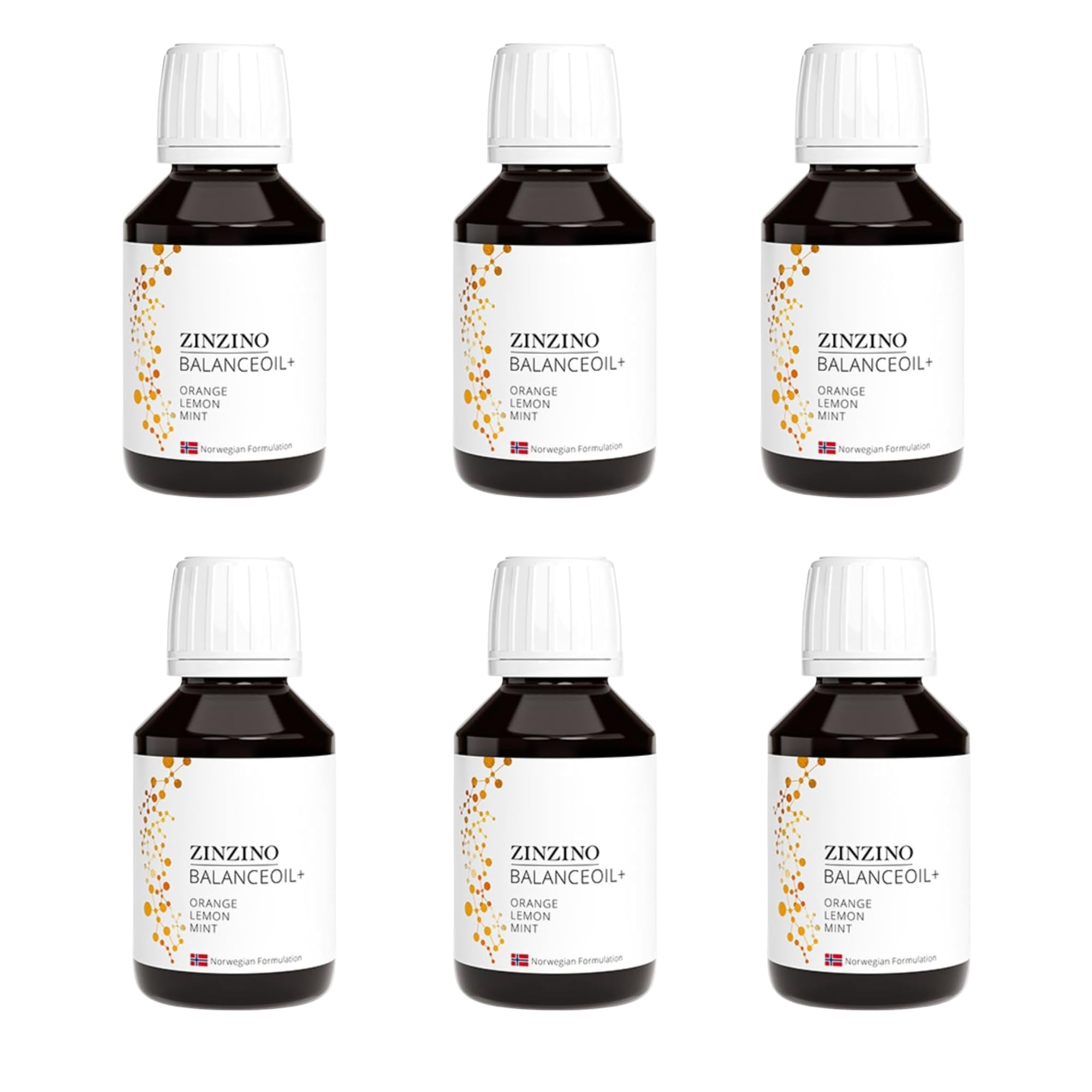ZinZino BalanceOil+ Omega-3 Öl Orange-Zitrone-Minze, 6 x 100 ml