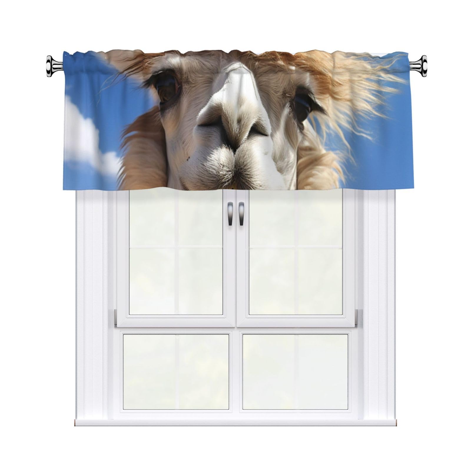 DWVTSLH Funny Alpaca Llama Valances Curtains for Windows, Rod Pocket Drape Valence Blackout Short Curtains for Kitchen Bathroom Bedroom Window Treatment for Home Décor 54x18 Inch