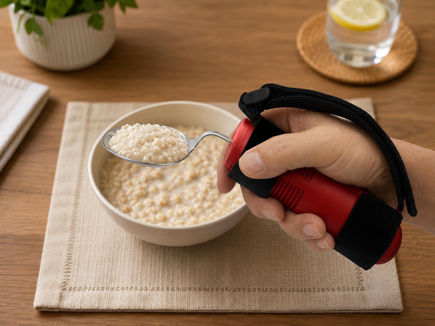 Bendable Adaptive Utensils 3-Piece Set, Parkinsons Fork Spoon Rocker Knife, Adjustable Angle Securing Strap, Built Up Easy Grip Handle, One Handed Eating Aids for Tremors Arthritis Elderly