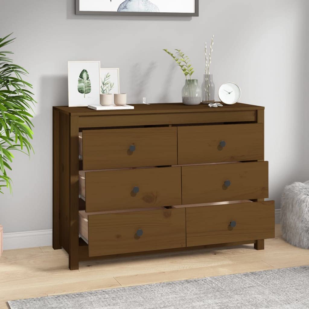 Genérico Armario lateral 100 cm Madera pino macizo, Marrón Miel | Cajones espaciosos, parte superior resistente, fijación de pared incluida, manual de montaje incluido