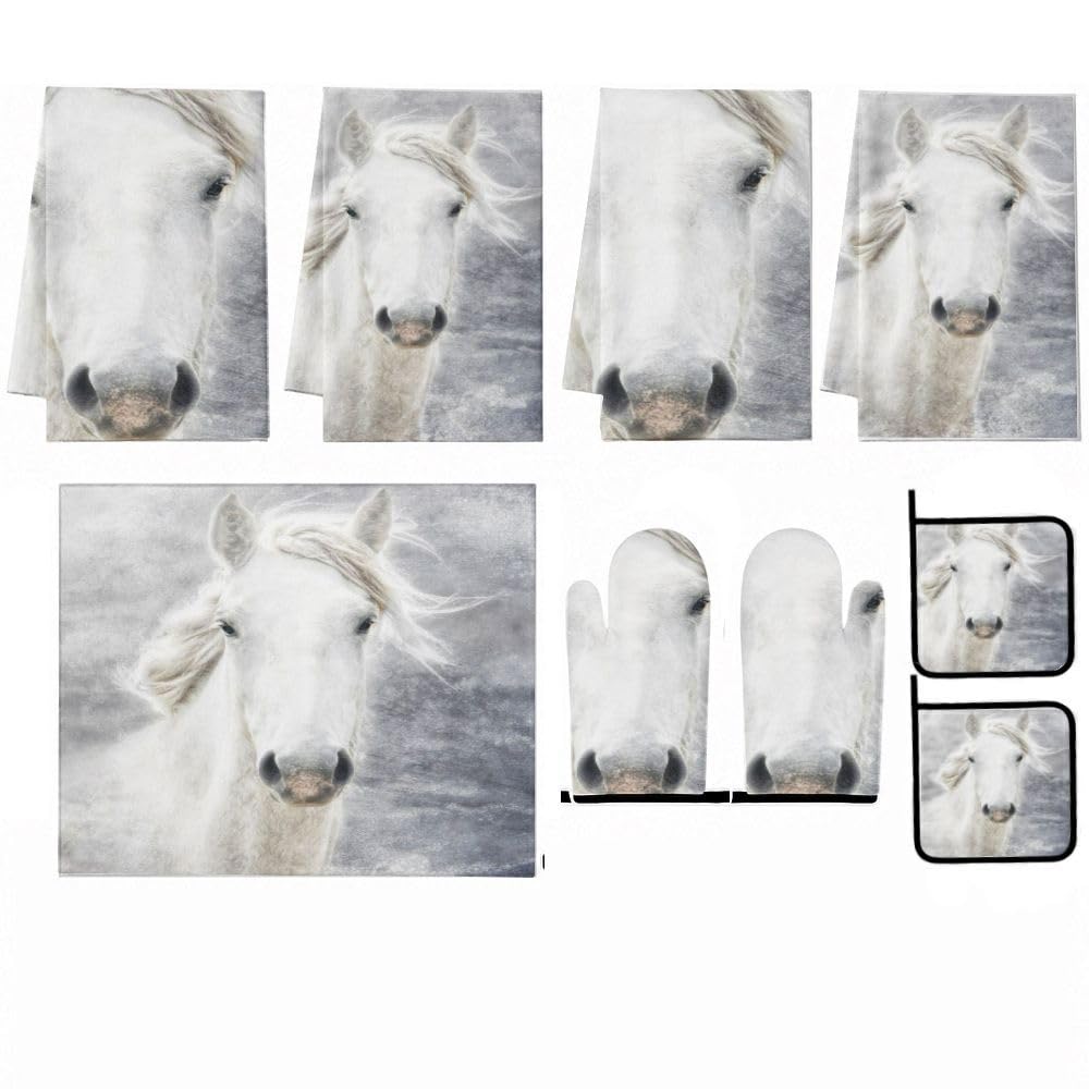 9PCS Majestic White Horse Decorazione Cucina e Accessori Set
