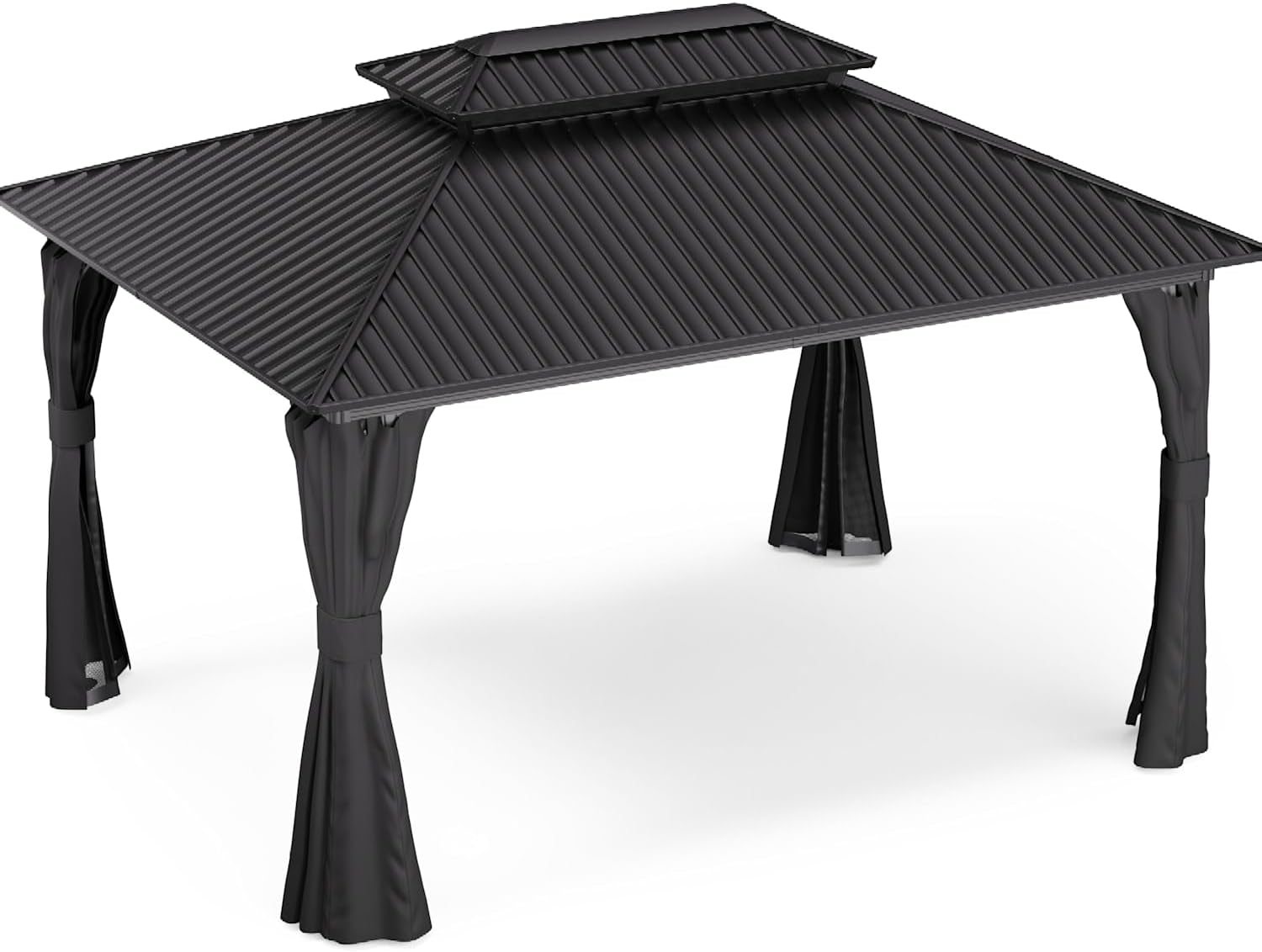 Gazebo with curtains tied back