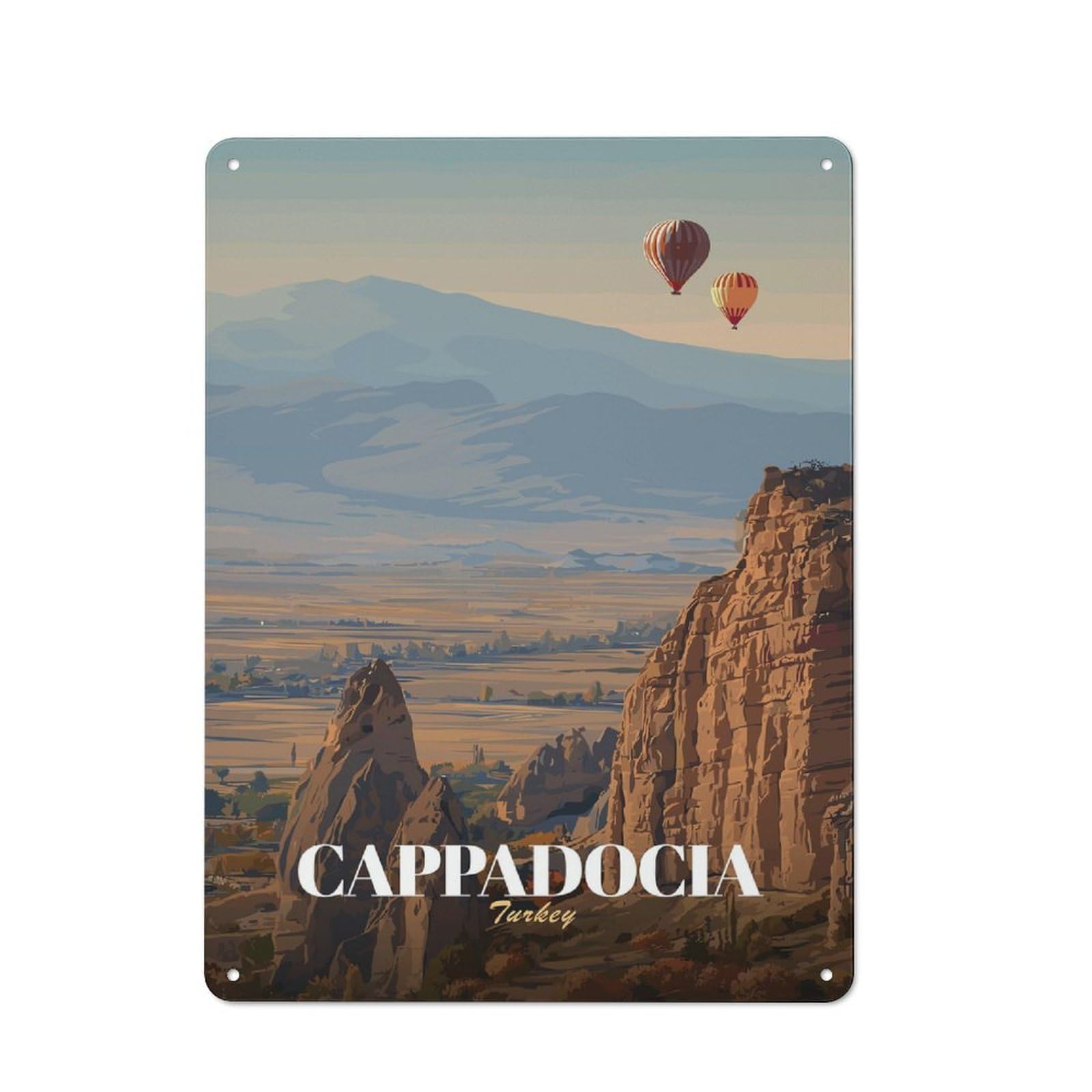 Junmoney Style-15 Cappadocia Turkey Travel Classic Metal Wall Decor 40X30cm, Metal Wall Plaque For Hobby Room, Office, Lounge Or Living Room