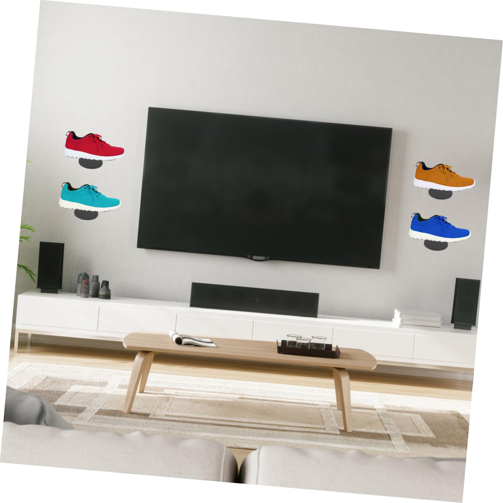 SHINEOFI Set da 6 Mensole Fluttuanti per Scarpe in Acrilico Nero Montaggio a Muro e Bordi Arrotondati, Espositore Raffinato per Scarpe Collezione e Attività Fisica