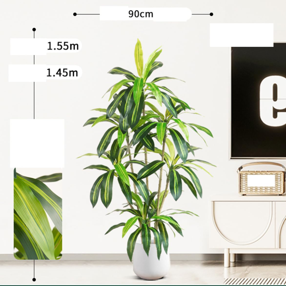 Amazon｜HGJH フェイクグリーン 人工観葉植物 造木 モンステラ 白*円形