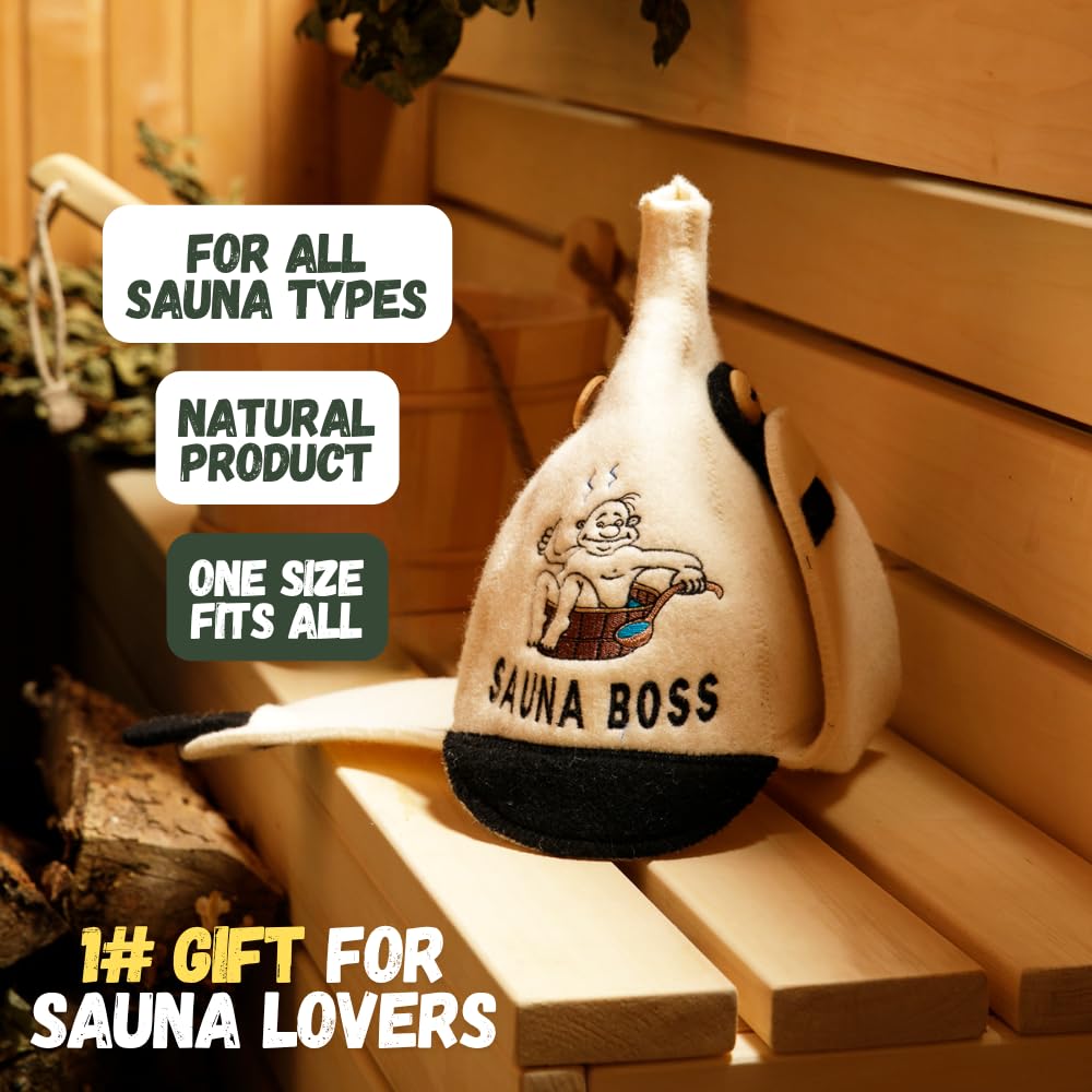 Chapeau de Sauna 'Sauna Boss Bucket' Blanc - 100% Chapeau en Feutre de Laine Biologique