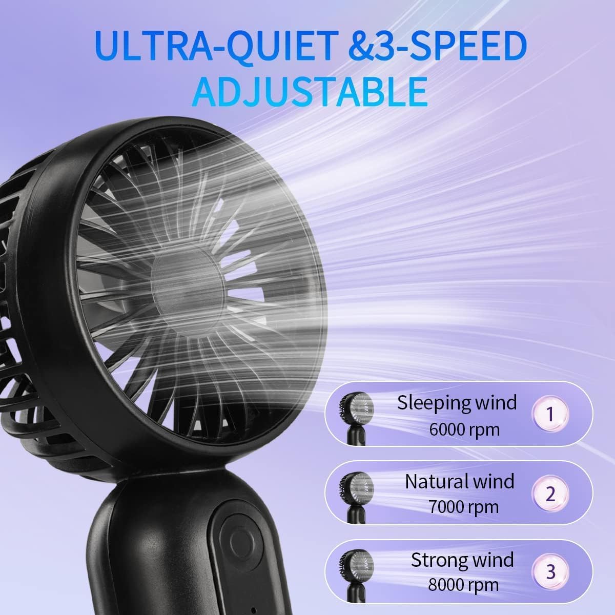 Mini ventilador portátil recargable por USB, ligero, velocidad del viento ajustable para alivio del calor en verano, ideal para uso diario, bonito diseño