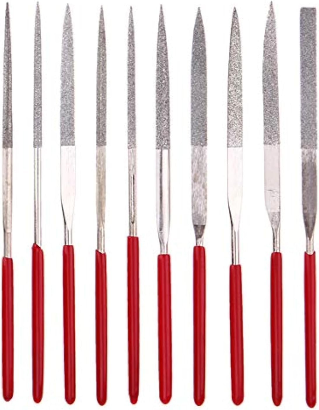 YAKAMOZ 10pc Mini Diamond Metal Files Set - Micro Round Needle, Triangular Square Flat Riffler Files for Jewelry, Wood, Stone, Glass - 3x140mm