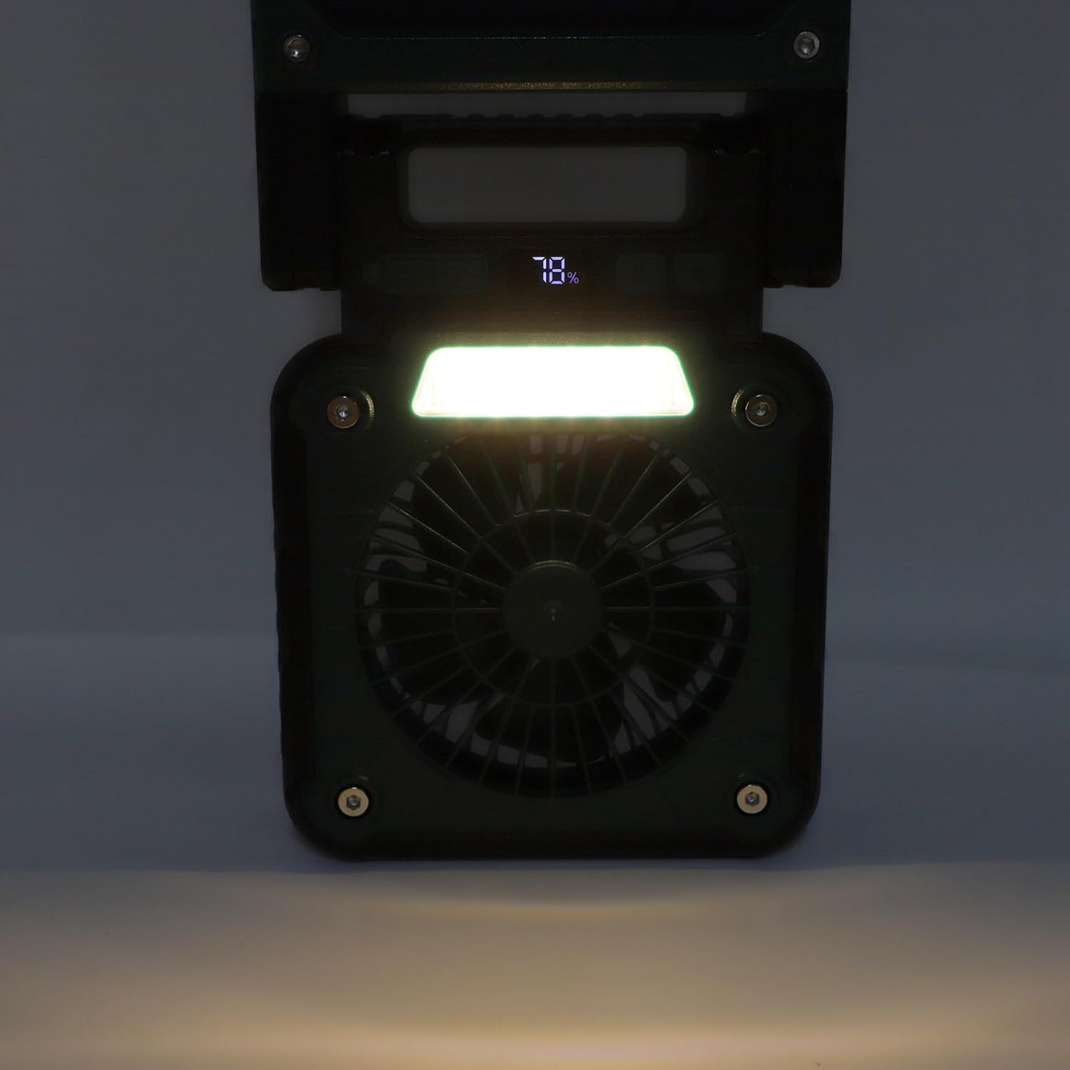 Solar Camping Fan with LED Light Rechargeable Solar Powered Fan 3 Wind Speeds 5 Lighting Modes for Tent Hiking Emergency ABS 4000mAh Battery