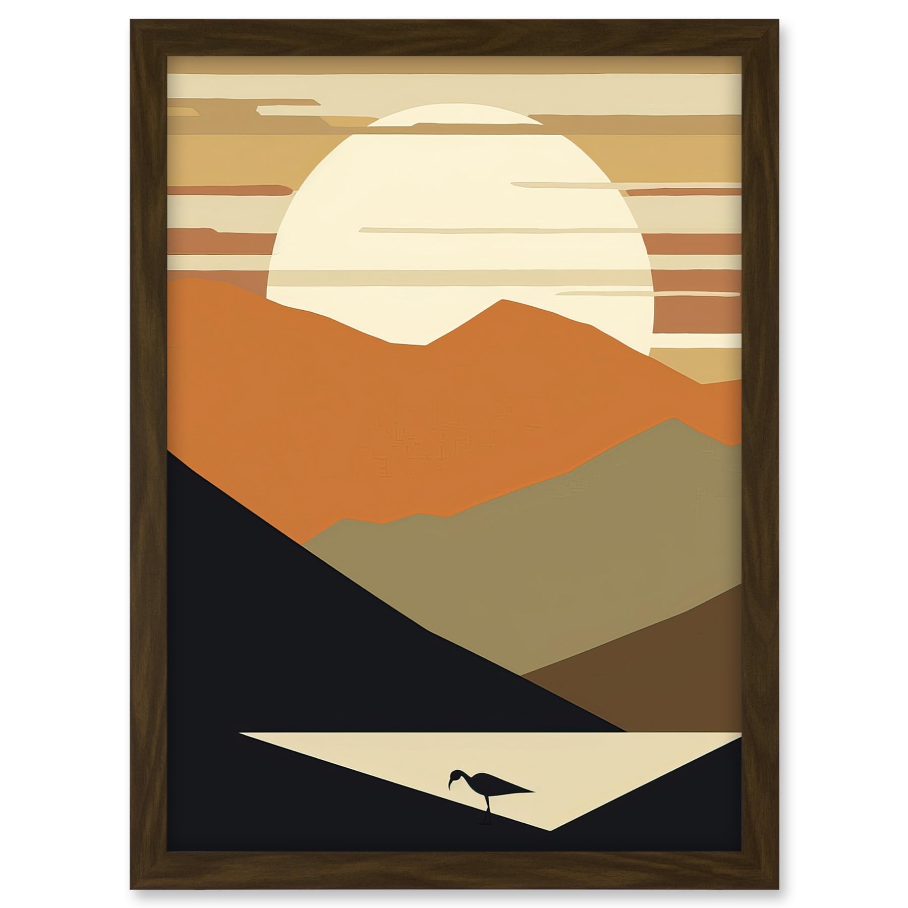 Artery8 Lakeside Mountain Sunset Boho Minimalism Landscape Artwork Framed A3 Wall Art Print