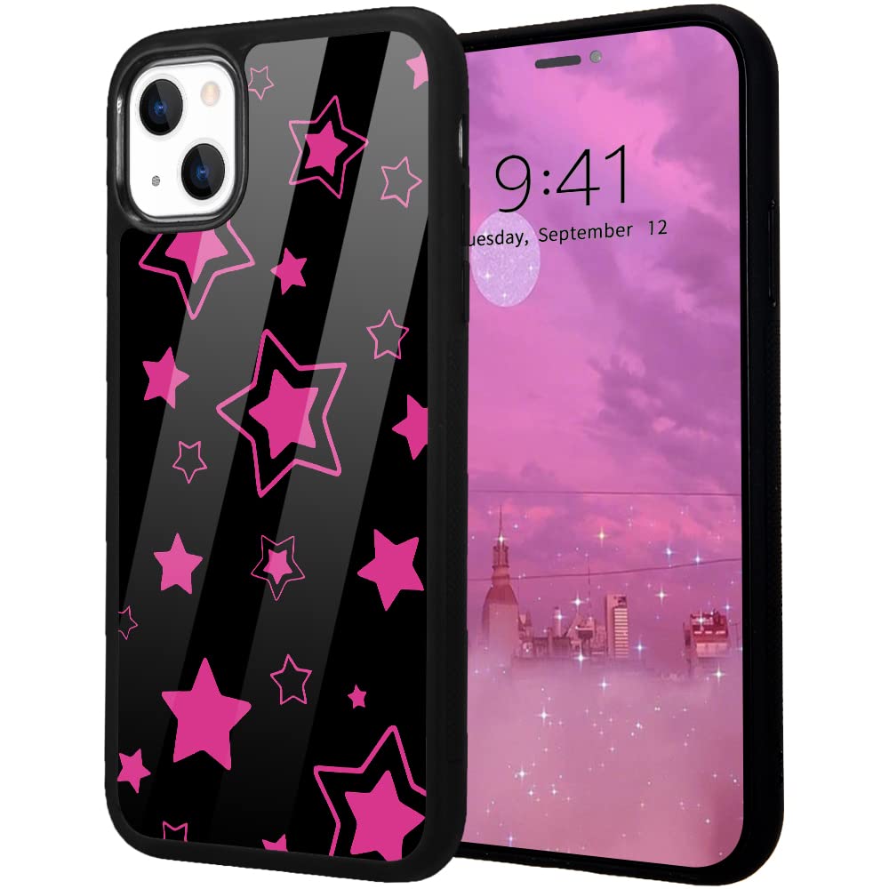 Idocolors Hot Pink Star Phone Case Compatible with iPhone 15,Lovely Durable Protective Case Shockproof Dustproof Soft TPU ...