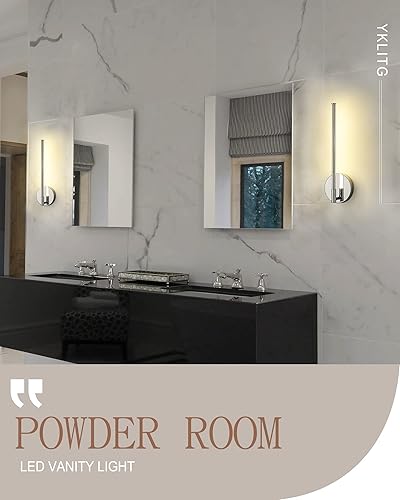 Miniatura 7 de YKLITG BD014-LED-CH - Juego de 2 luces LED cromadas regulables para baño, lámparas de tocador modernas para baño, apliques de pared, blanco cálido