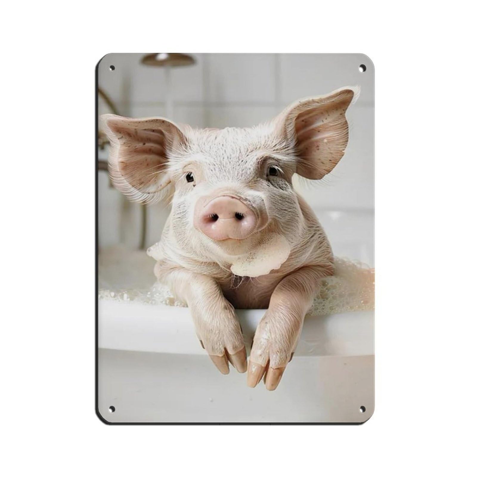 Pig in Bathtub Art, Cute Bathroom & Laundry Room Tin Sign Vintage Metal Pub Club Cafe Bar Home Wall Art Decoration Poster Retro 12x16inch(30x40cm)