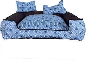 Cama Pet Onix Quadrada, Tricoline 100% Algodão, Fundo Impermeável, com Zíper Lavável, Almofada Decorativa e Ossinho, para Cães e Gatos (Azul Bebê, Médio)
