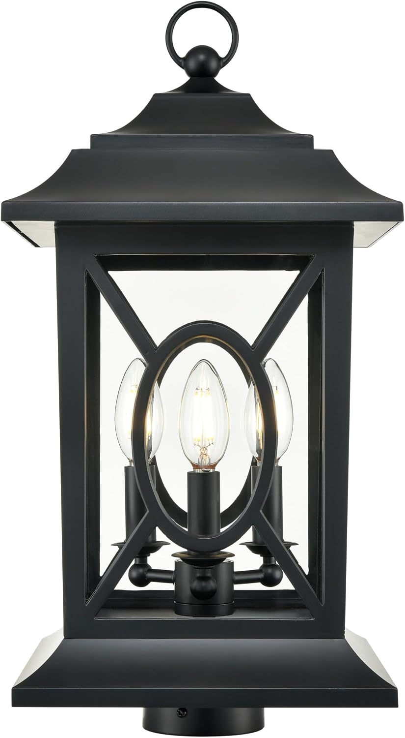 ML Lighting | Allbert Collection | 85105-PBK | Outdoor 3 Light Post Lantern in Powder Coated Black with Clear Glass Shade | Corridors, Gardens, Courtyards, Doorways, Back Yards, Patios