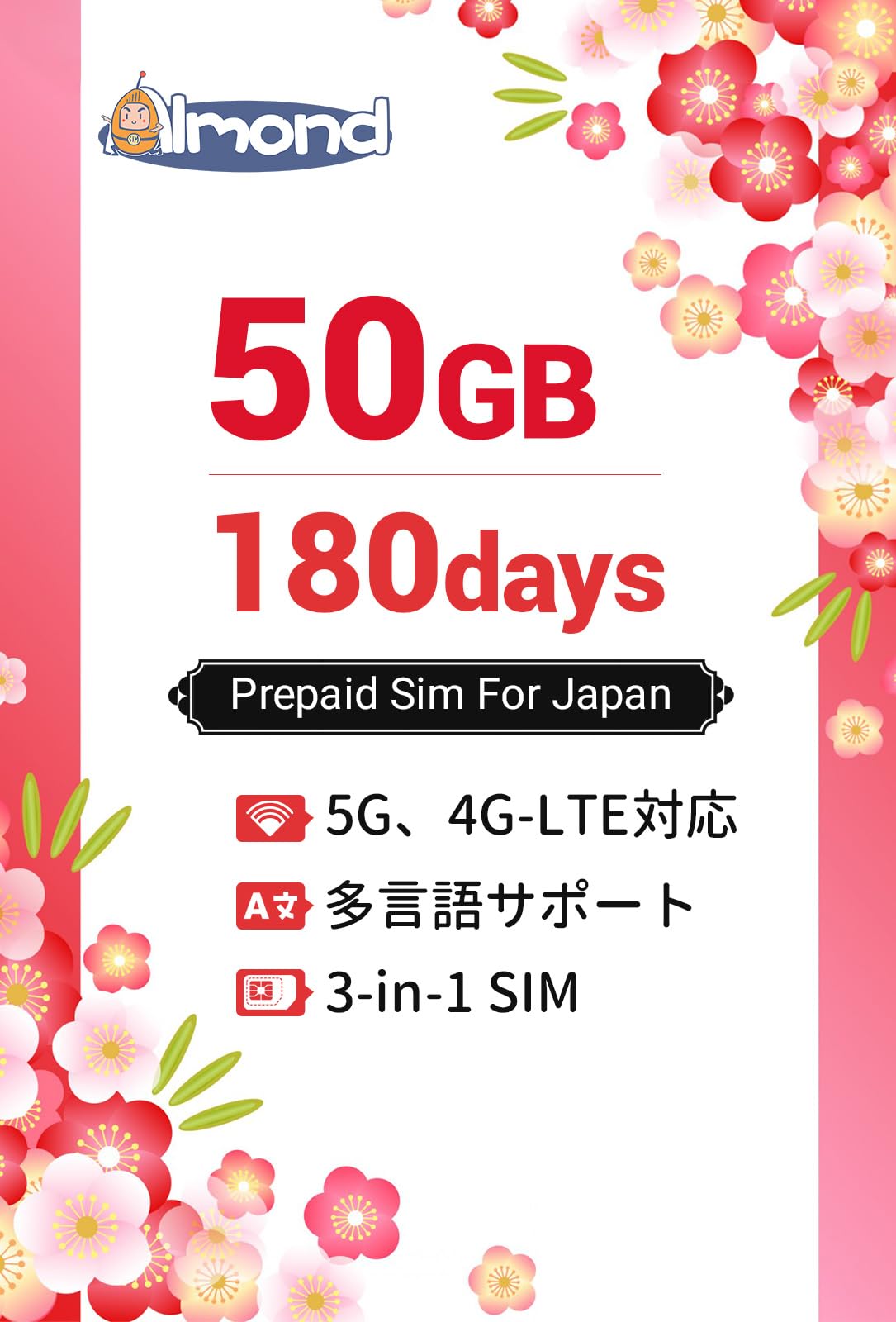 Amazon.co.jp: 【国内正規品】SIM for Japan 日本国内用 180日間50GB