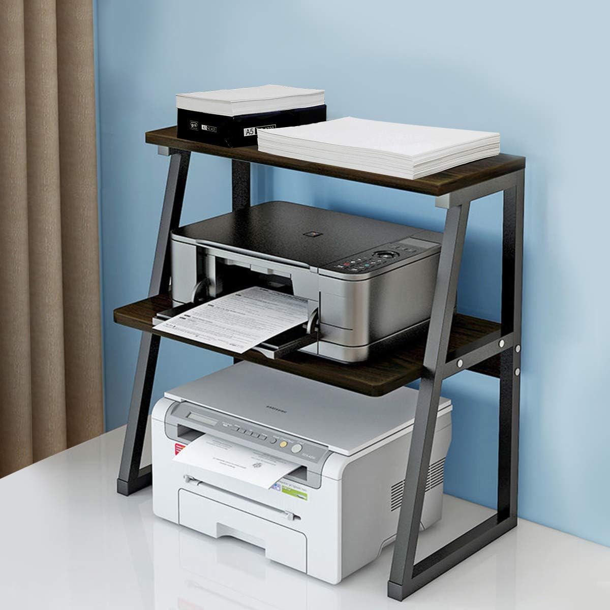Deston Printer Stand with 3-Tier Storage Shelves, Large Size Multi-Purpose Desktop Organizer for Printer, Copier, Scanner, Files, and Books, 3 Layers Shelves with Steel Frame for Home and Office: Electronics