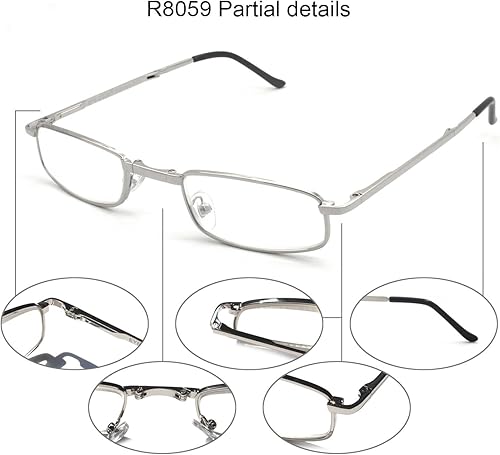 Miniatura 3 de EYE ZOOM Gafas de lectura plegables de metal rectangulares compactas con estuche de cuero para hombres y mujeres