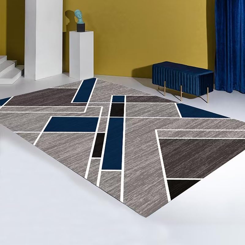 Tapis géométrique 60x90cm lavable et moquette durable à rayures grises de chambre