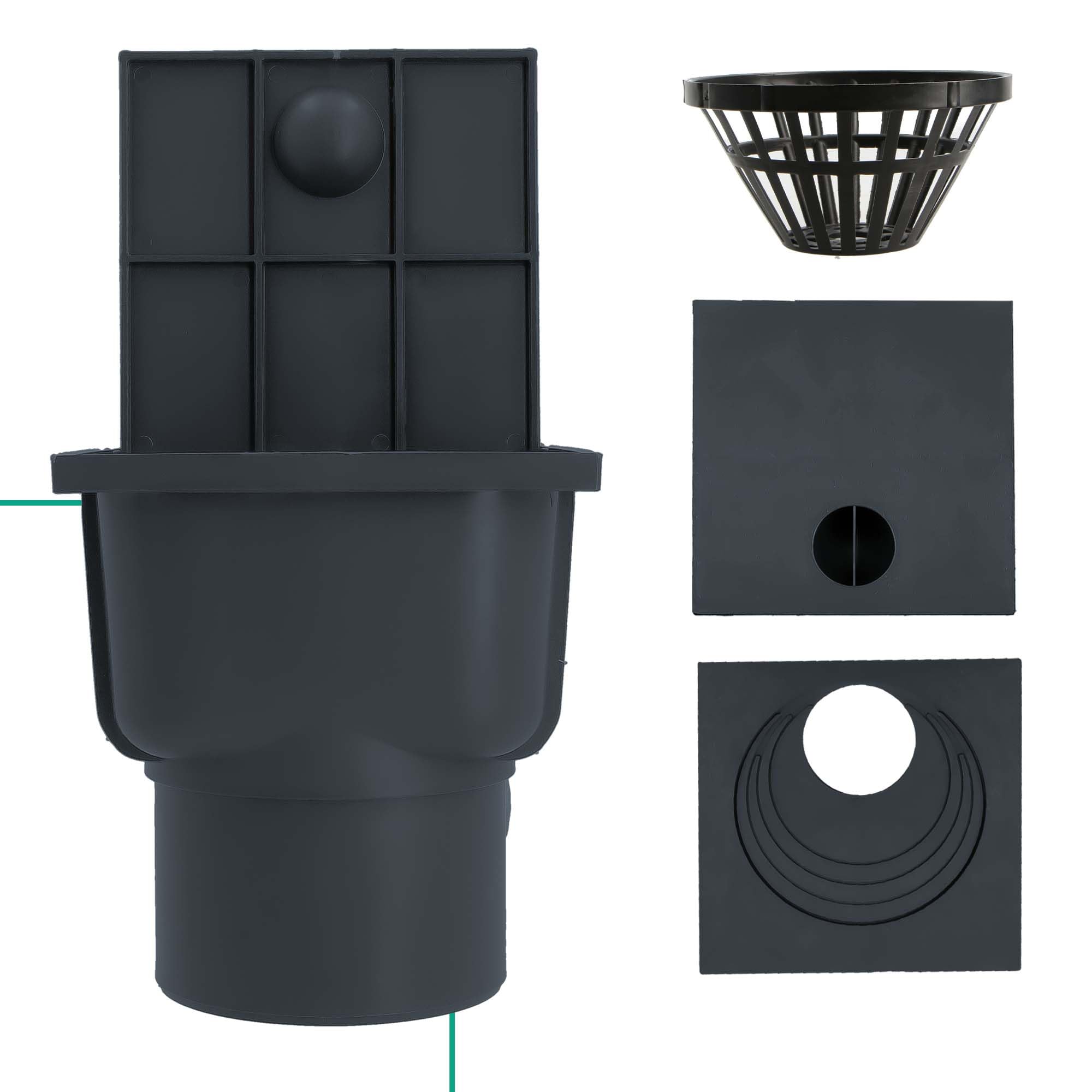 Millto Regensinkkasten 110 mm Regenwasserablauf Dachrinnenablauf Hofablauf Regenrohrablauf Sinkkasten Entwässerung Kontrollschacht mit Sieb und Flexibles Rohr 340-400 mm Graphit