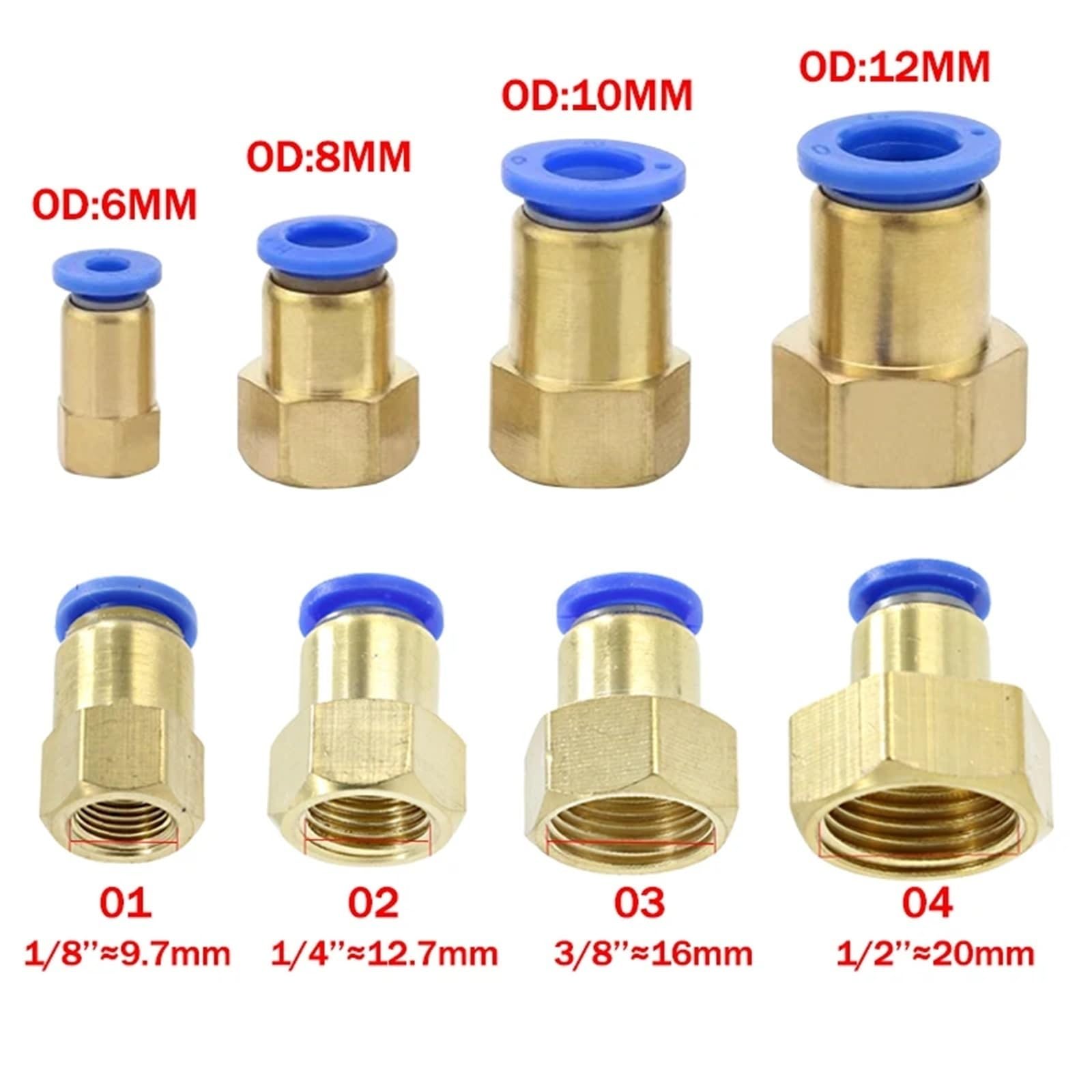 Raccordo pneumatico PCF 6 8 10 12 1/8 1/4" 0,75" 0,5" raccordi rapidi per tubi 5 pezzi (OD4mm-1I4)