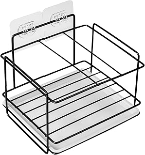 AvoDovA Organisateur d'évier de Cuisine en Acier Inoxydable, Support pour éponge Brosse Torchons Savon, Rangement de lavabo Range-Panier, Adhésif et comptoir, avec bac de vidange, Noir
