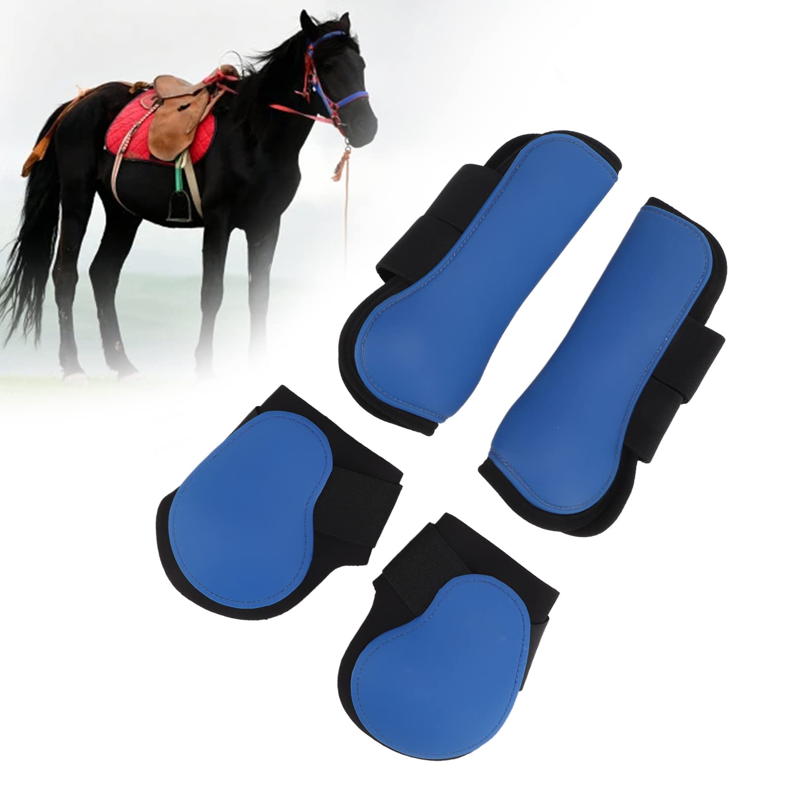 Juego de 4 botas de piel sintética para patas delanteras y traseras, con acolchado interior acolchado para proteger los tendones para un ajuste seguro al montar y
