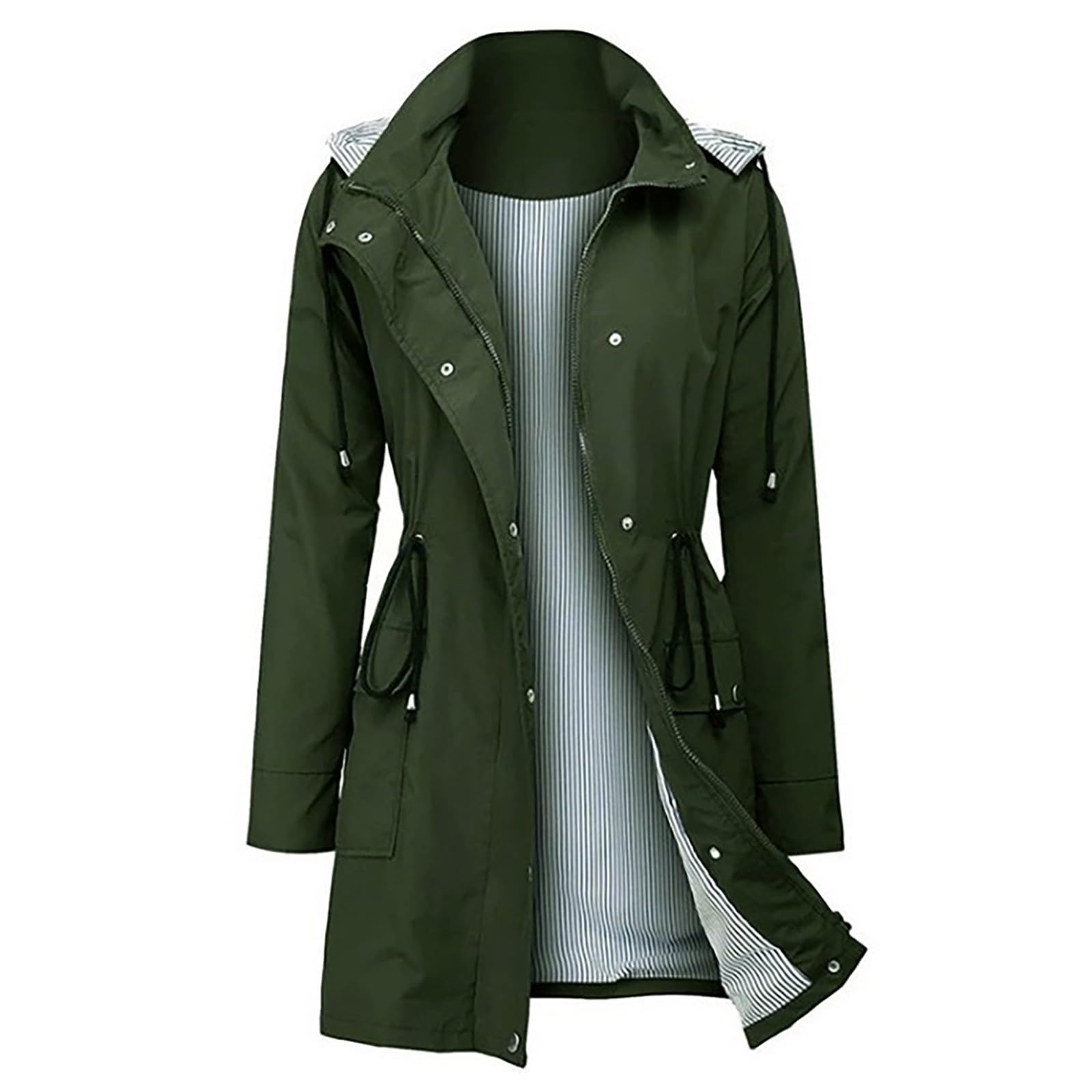 Generisch Chaqueta de entretiempo para mujer, elegante, parka para la lluvia, impermeable, larga, transpirable, ligera, entretiempo, cortavientos, chaqueta funcional con capucha