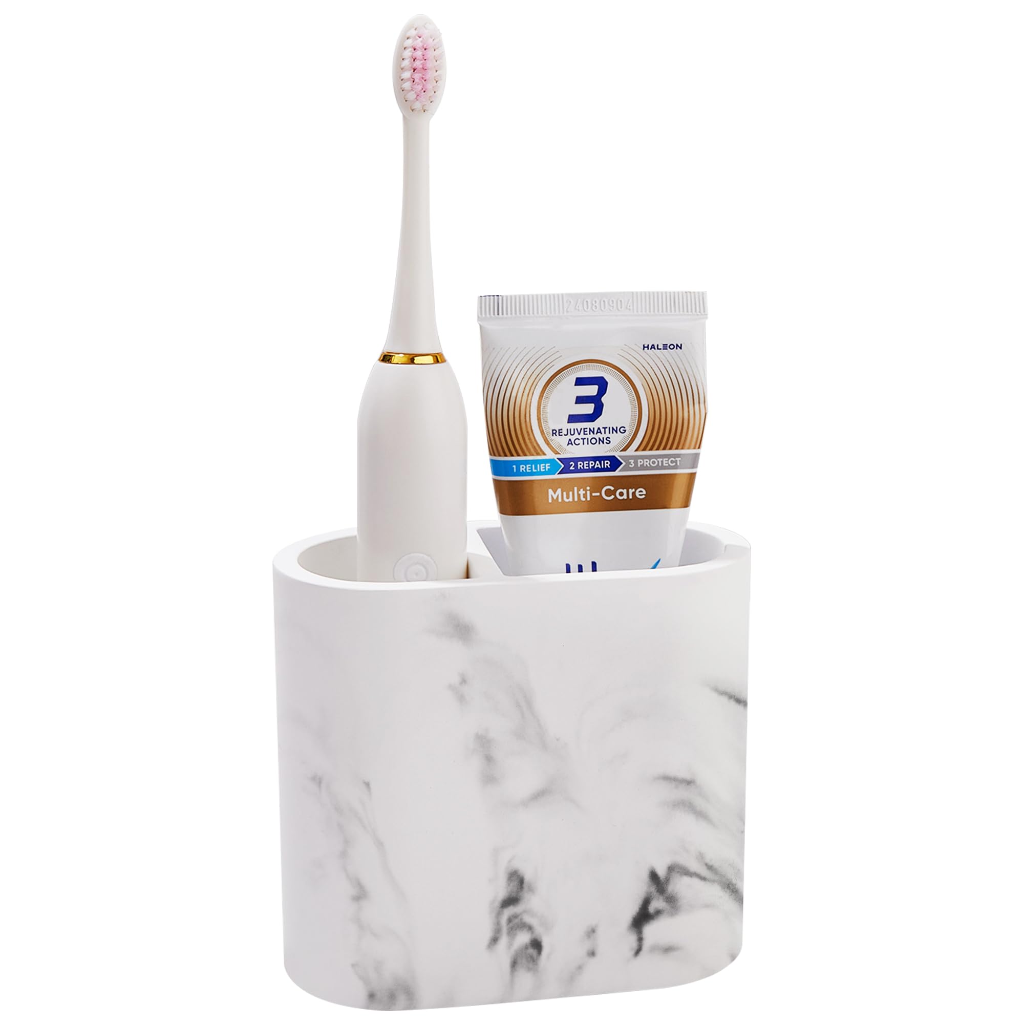 Diatomite Toothbrush Holders for Bathrooms, Electric Tooth Brush and Toothpaste Holder for Bathroom Countertop, Marble White Bathroom Accessories, 2 Slots Toothbrush Organizer