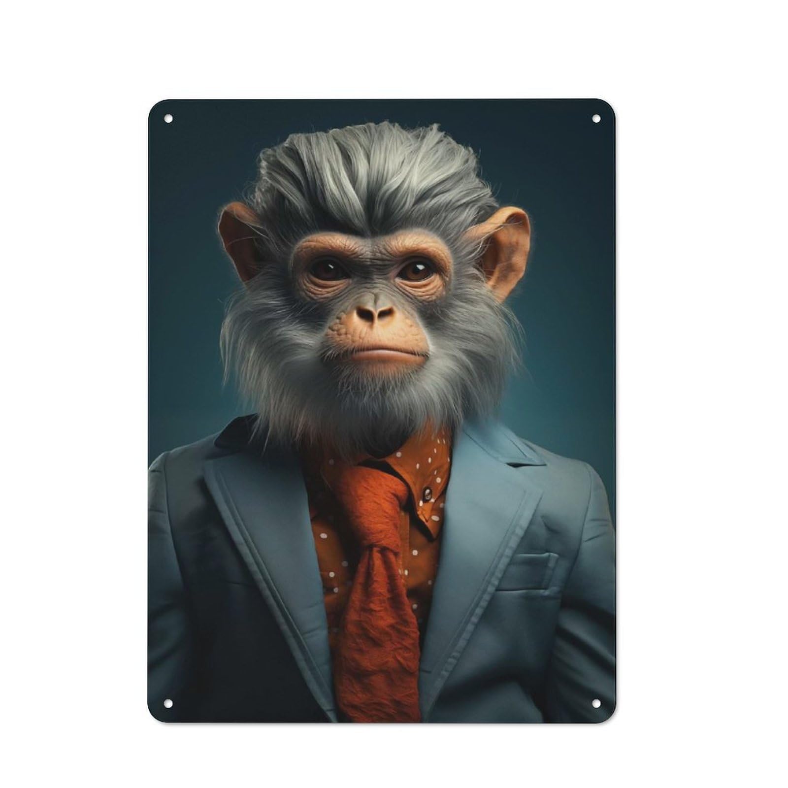 Junmoney Monkey In Suit Animal Art Urban Decorative Metal Plaque 40X30cm Featuring Loft Wall Plaque For Loft, Studio, Office Or Creative Room