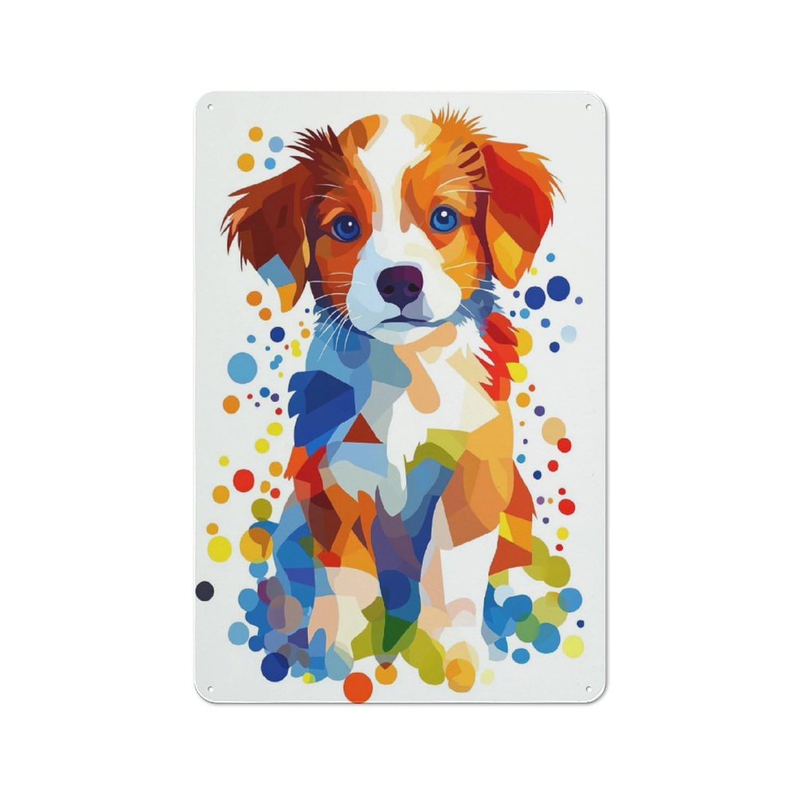 Junmoney Style-18 Tin Wall Plaque 30X20cm With Colorful Dog Drawing For Garage Wall, Suited To People Furnishing A Garage