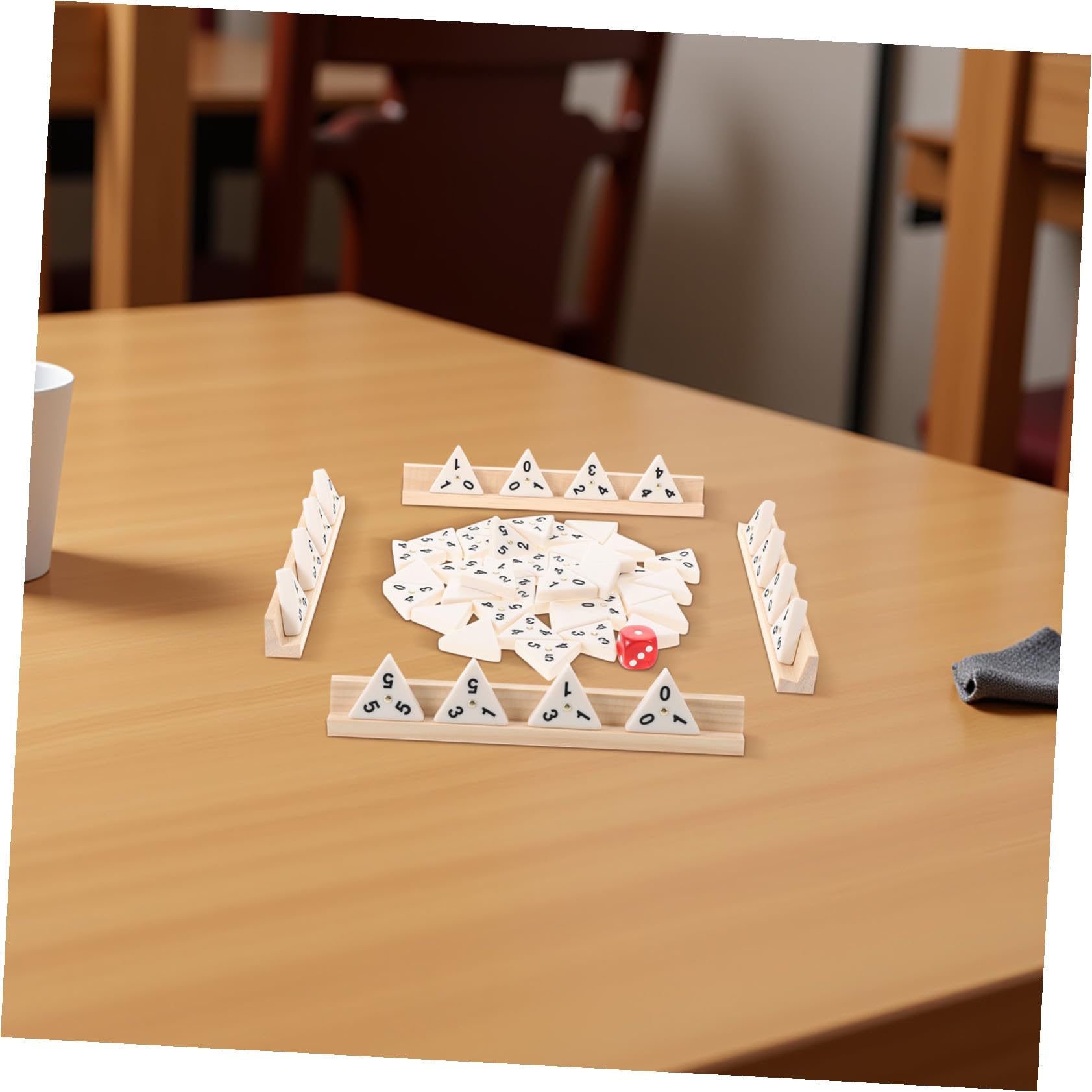 GALPADA Dreieckiges Domino Spielset 1 Satz mit Holzhaltern, Reisetauglich | Trianguläre Spielsteine, Zubehöretui aus Polyester, für Zuhause und Tischrunden, für Kinder und Erwachsene