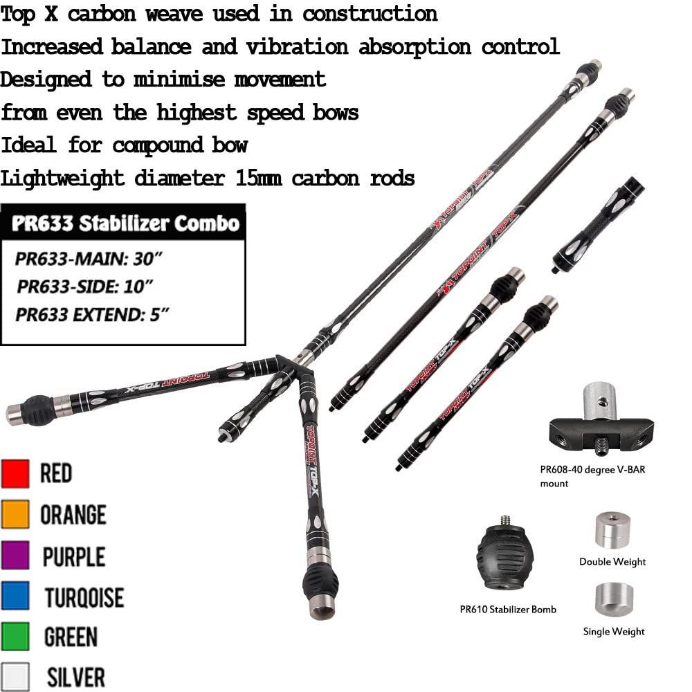 wolfman Tiro con Arco Set Estabilizador de Barra de Equilibrio en 3K Carbono Puro 5" 10" 30" Barra De Equilibrio De Amortiguador para Arco Recurvo Arco Compuesto de Competitivo