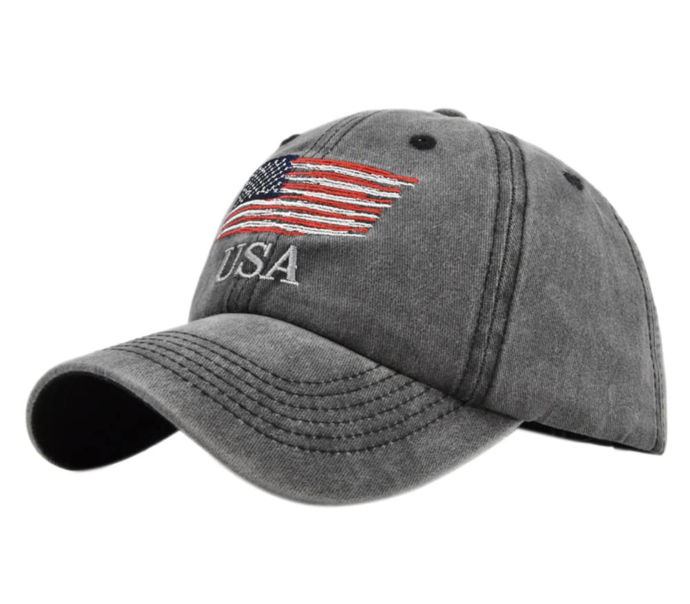 Vintage Baseball Cap Embroidery USA Flag Washed Denim Trucker Cap 100% Cotton Sun Hat for Men Women Adjustable