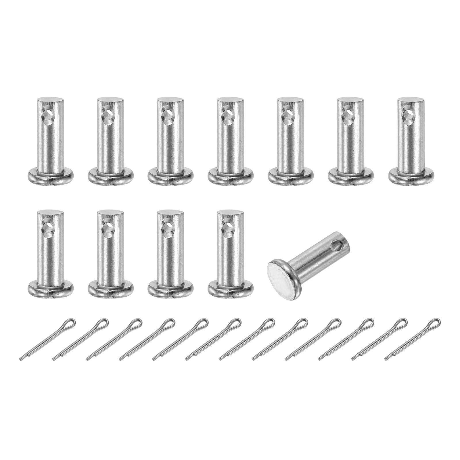 sourcing map 12Pcs M6x16mm Clevis Pins, 304 Stainless Steel Single Hole Flat Head Clevis Pin Hairpin Location Pin with Cotter Pins for Trailer Latch Mechanics Repair Furniture Installation