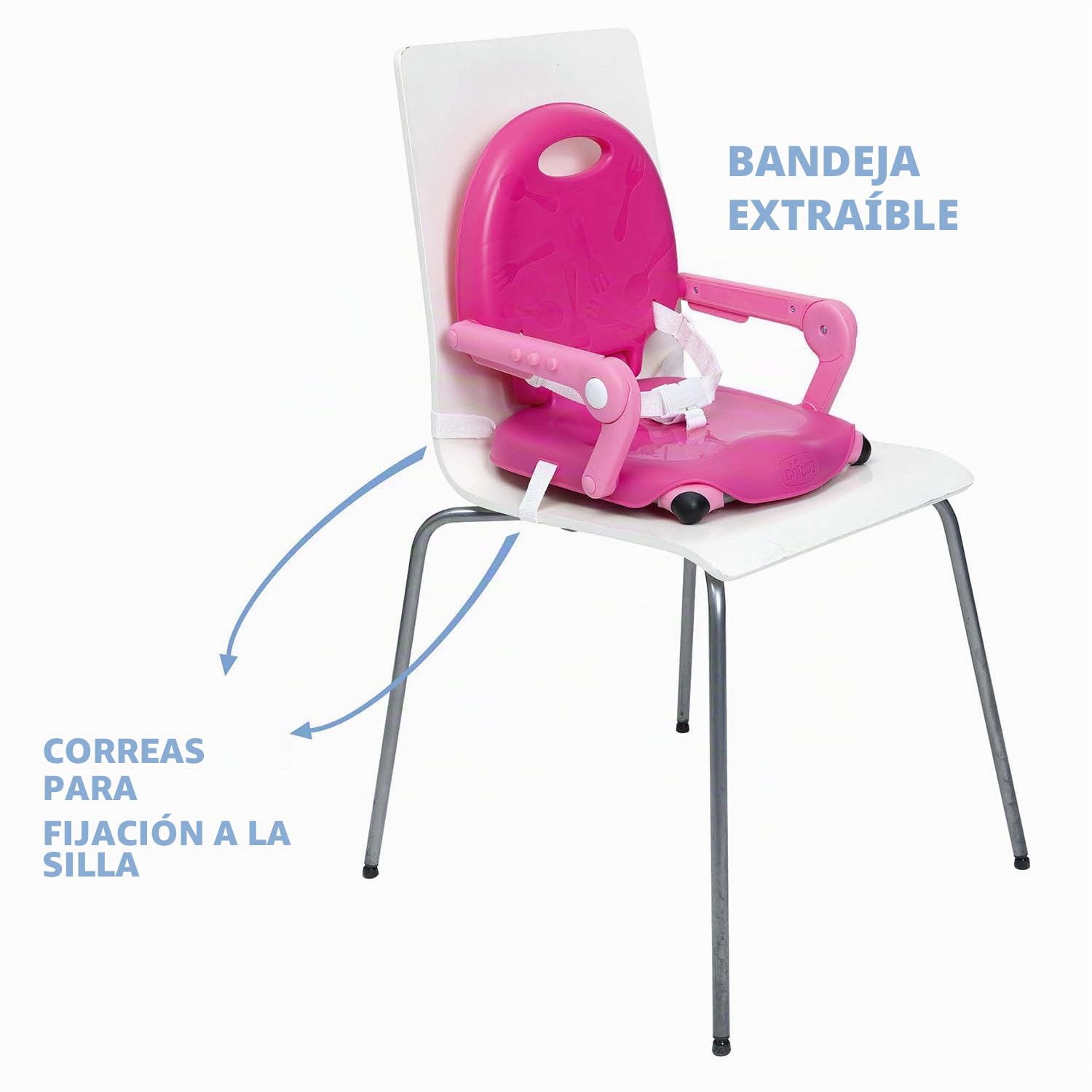 Chicco Pocket Snack Alzador de Silla para Niños para Comer, Apto de 6 Meses hasta 3 Años (15 kg), Trona de Viaje Portátil y Ajustable para Bebés, Compacta y con Bandeja Desmontable - Rosa