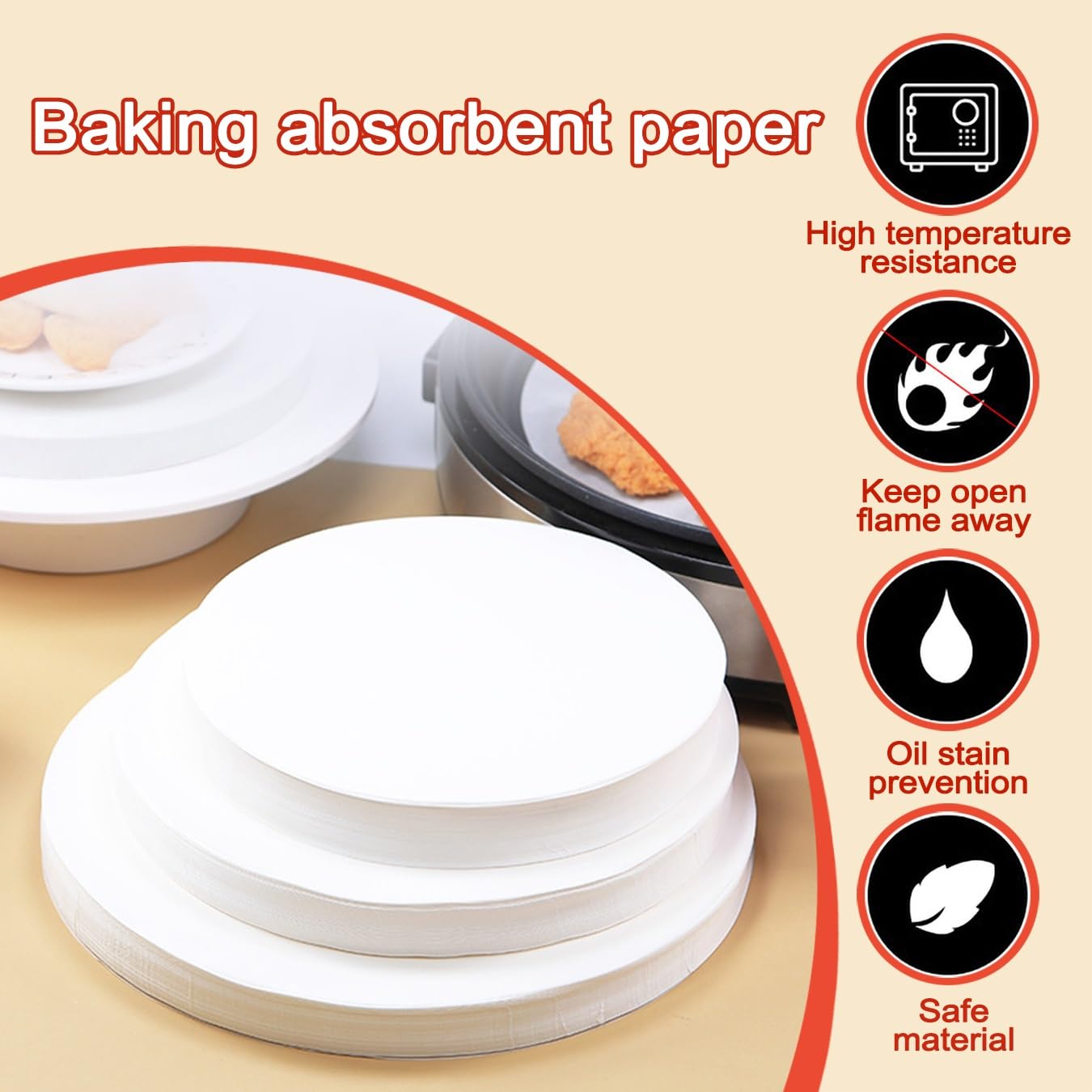 100 Stück rundes Backpapier, antihaftbeschichtet, fettdicht, Backpapier, Dampfgarer-Zinn-Einlagen, Luftfritteusen-Einsatz für Kuchen, Tortilla-Presse, Kekse, Grillen, Luftfritteuse