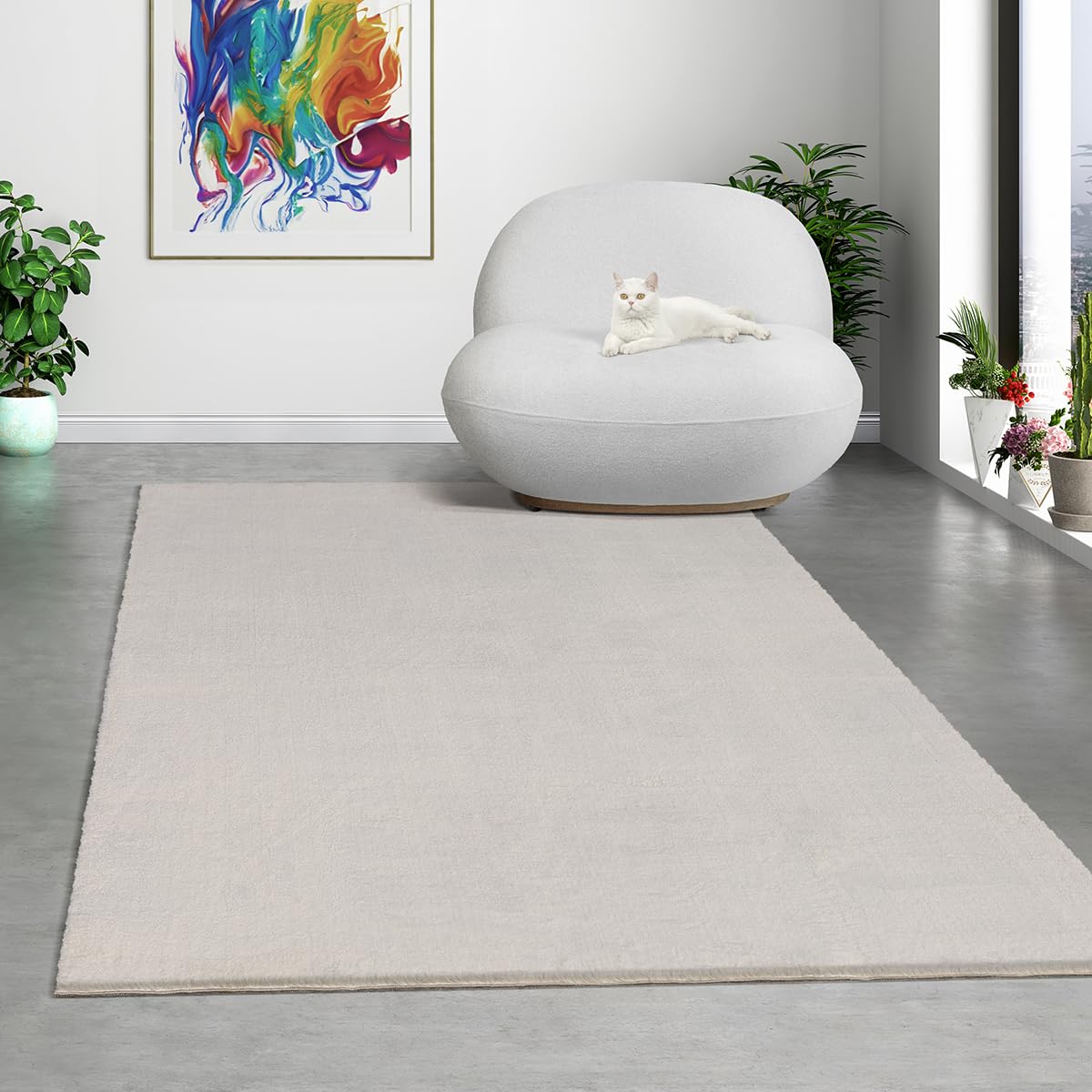 Mia's Teppiche Comfort, Alfombra Moderna de Pelo Corto y Suave, Antideslizante, Lavable hasta 30 Grados, súper Suave, Aspecto de Piel, Beige, 120 x 160 cm