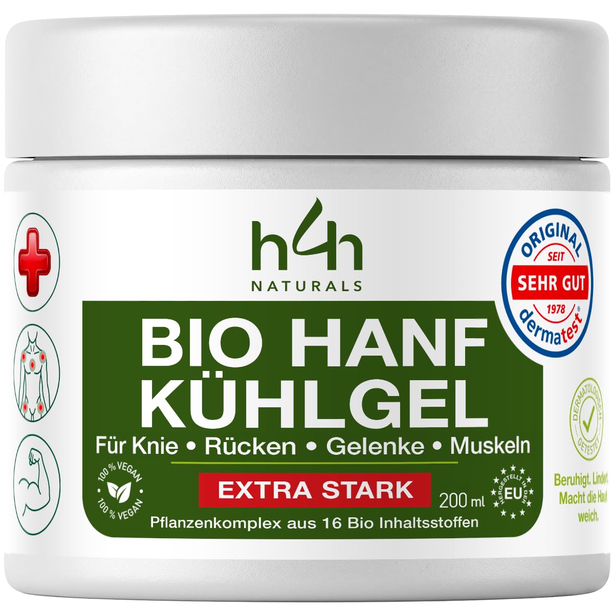 Bio Hanf-Gel EXTRA STARK – Kühlend für Nacken, Rücken, Knie & Muskeln – mit 16 Pflanzenwirkstoffen inkl. Bio Arnika, Beinwell, Weihrauch – 200ml Vegan & Dermatologisch getestet