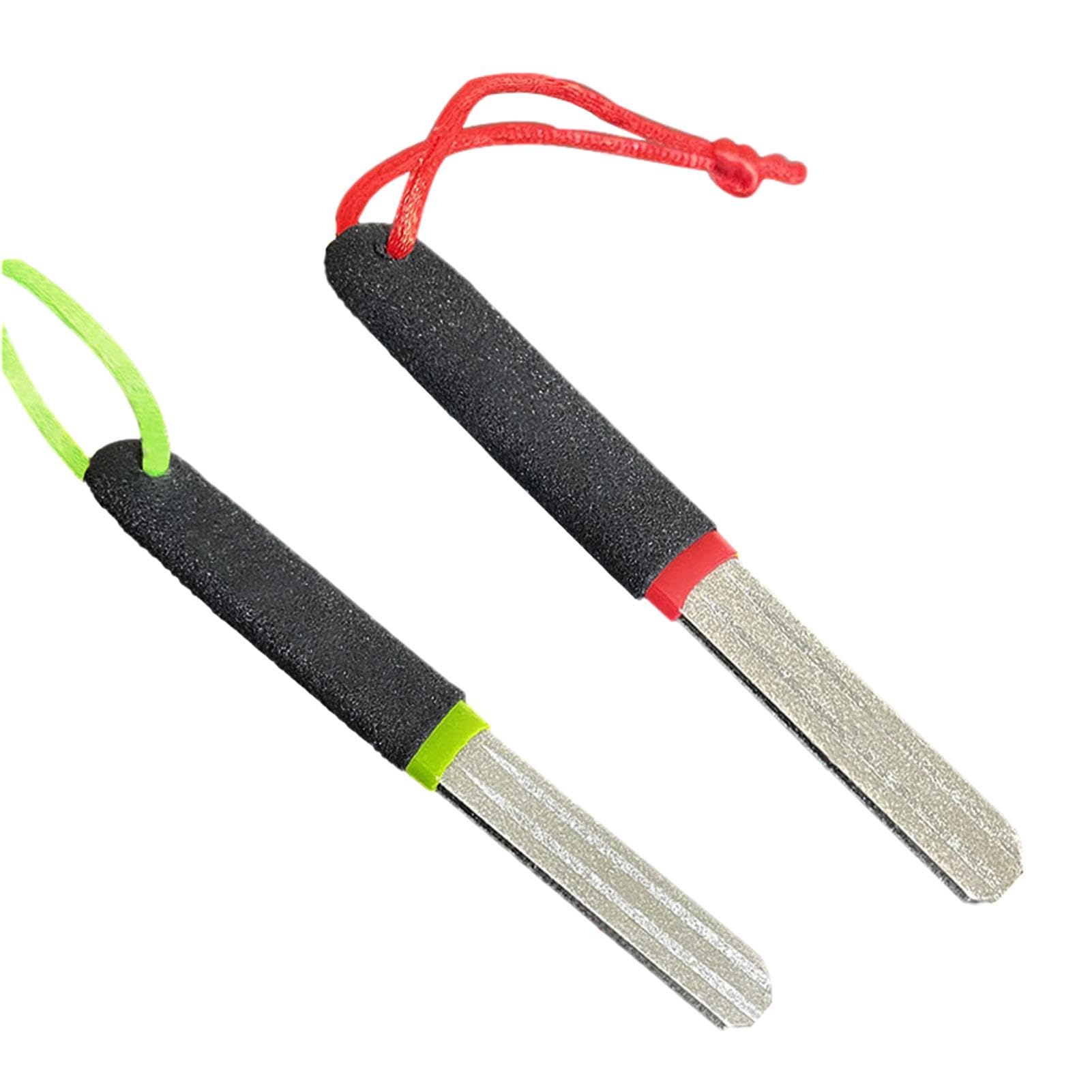 Tranquilique 2 PCS Fish Hook Sharpener Fishing Dual Grit Double Side Diamond Sharpener Tool Tackle Hone Stone Fish Hook Grinding File(2/pcs,black+green+red,size:3.94x0.43x0.01inch)