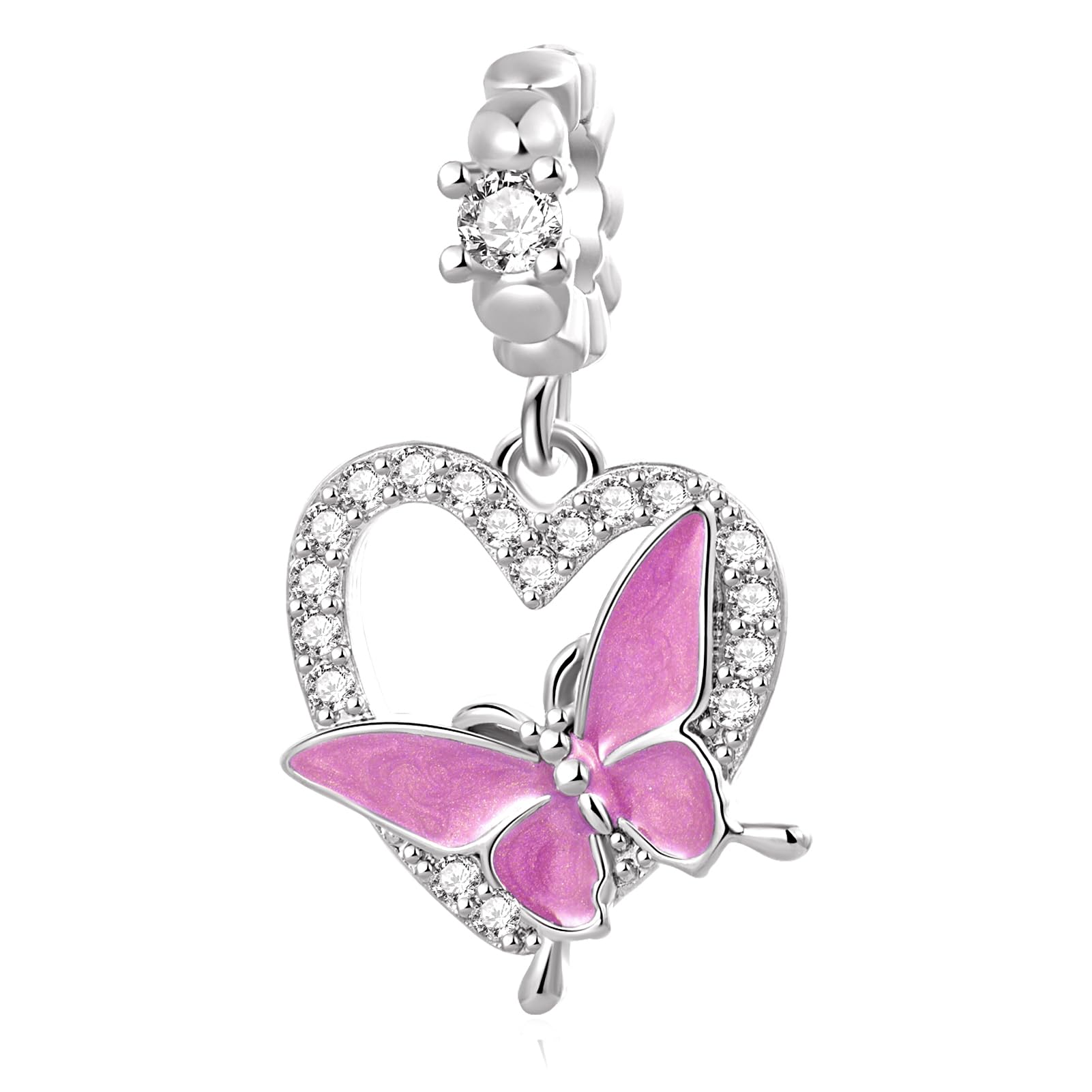 QeenseKcCrystal Butterfly Heart Dangle Charm for Pandora Bracelet