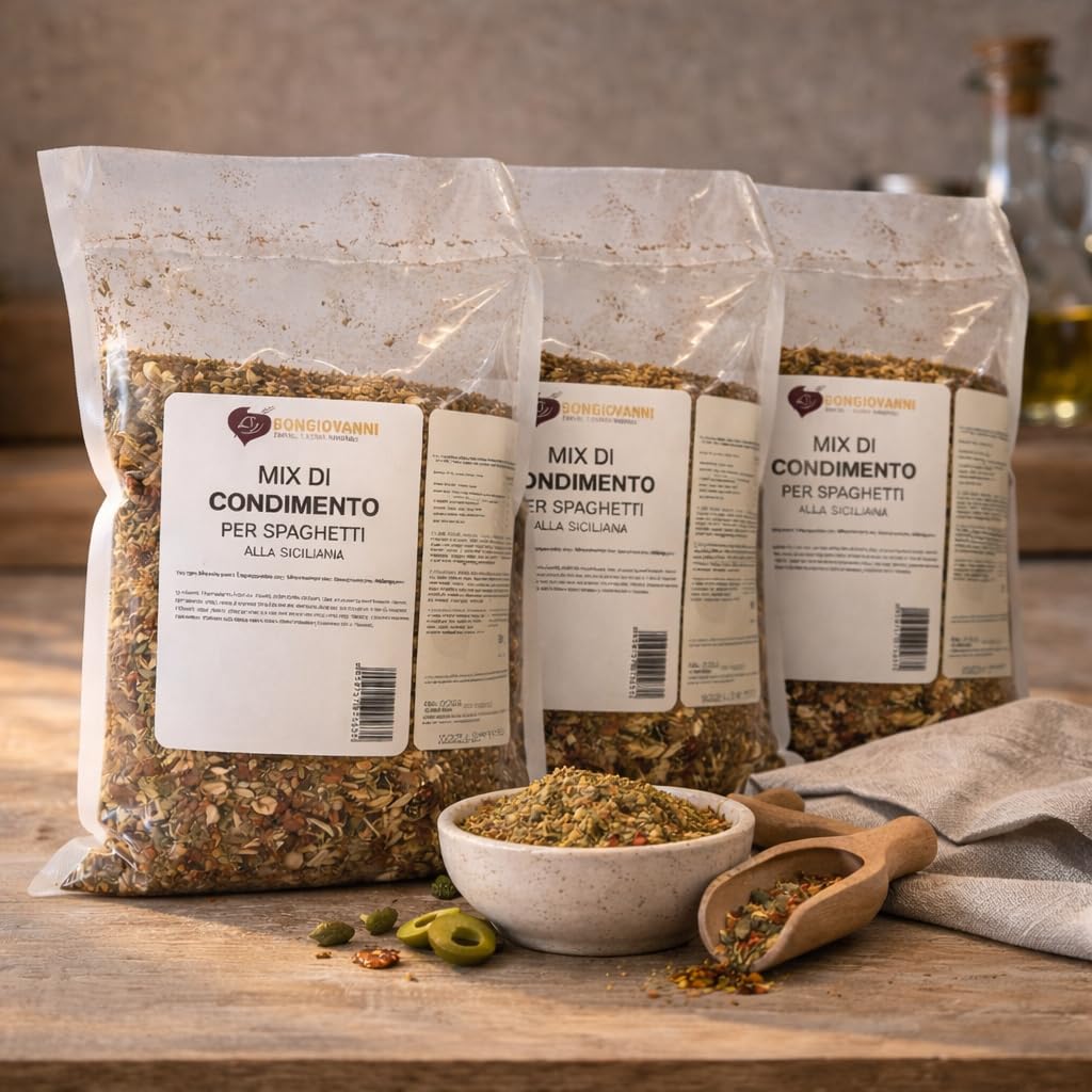 Bongiovanni (Farine e bontà naturali) Mix per Spaghettata "I Love Sicilia" 500g: Condimento Autentico Siciliano per Pasta Veloce e Gustosa.